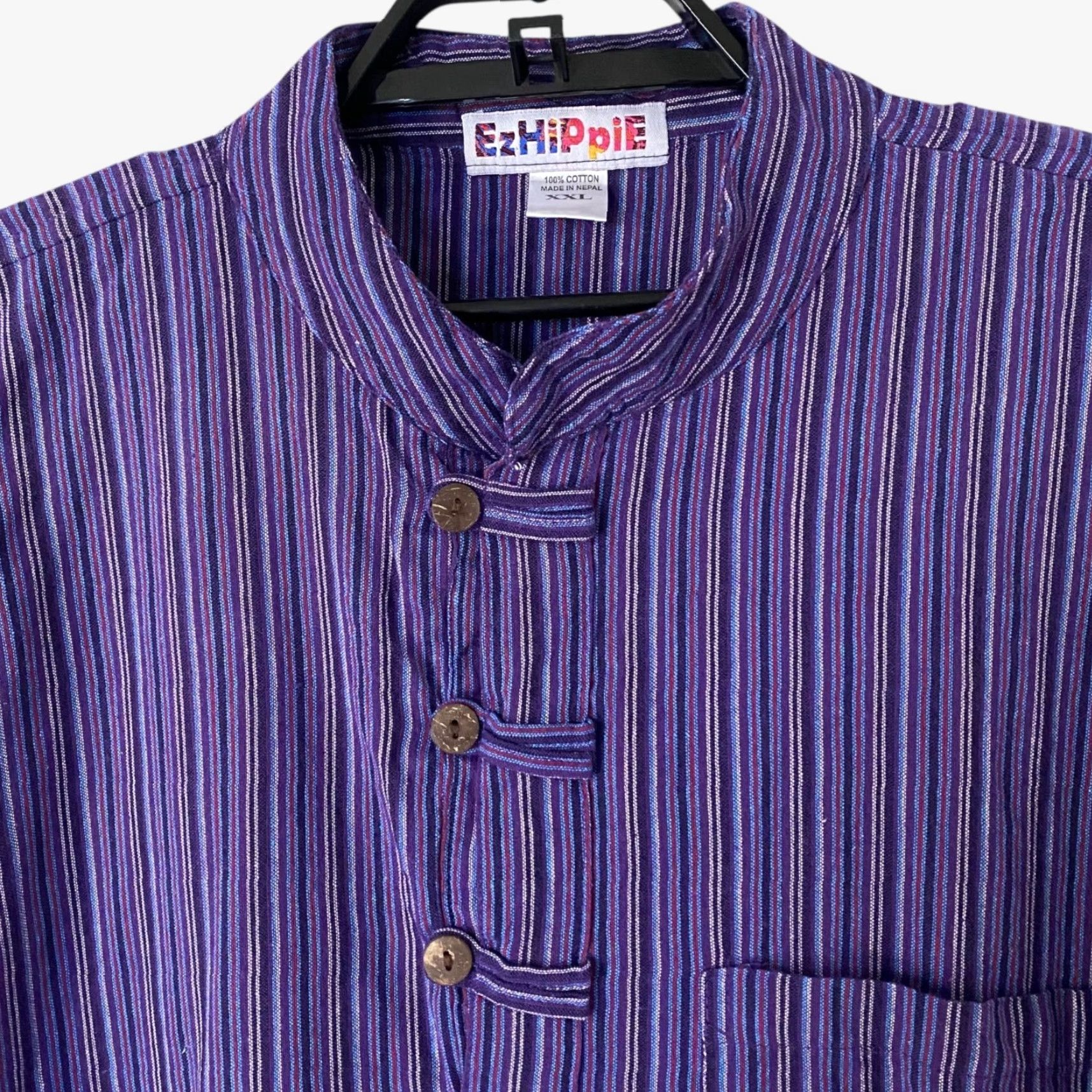 Etro VINTAGE EzHippie Retro Striped Grandad Collared Shirt Men's XXL Purple Cotton All Seasons Size US XXL / EU 58 / 5 - 5 Thumbnail