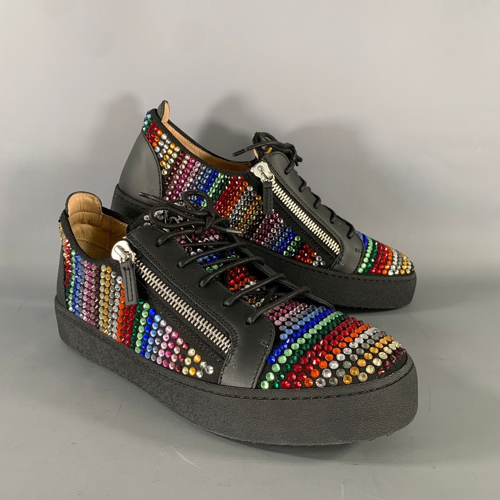 Giuseppe Zanotti GIUSEPPE ZANOTTI Multi Color Studded Mixed Zip Sneakers Size US 13 / EU 46 - 1 Thumbnail