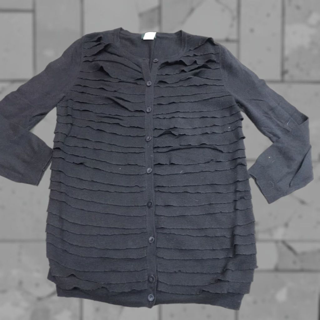 J.Crew J.Crew Cardigan Sweater Women Small Black Ruffle Tiered Button-Front Cotton Wool Cardigan Womens S Black Size S / US 4 / IT 40 - 1 Thumbnail