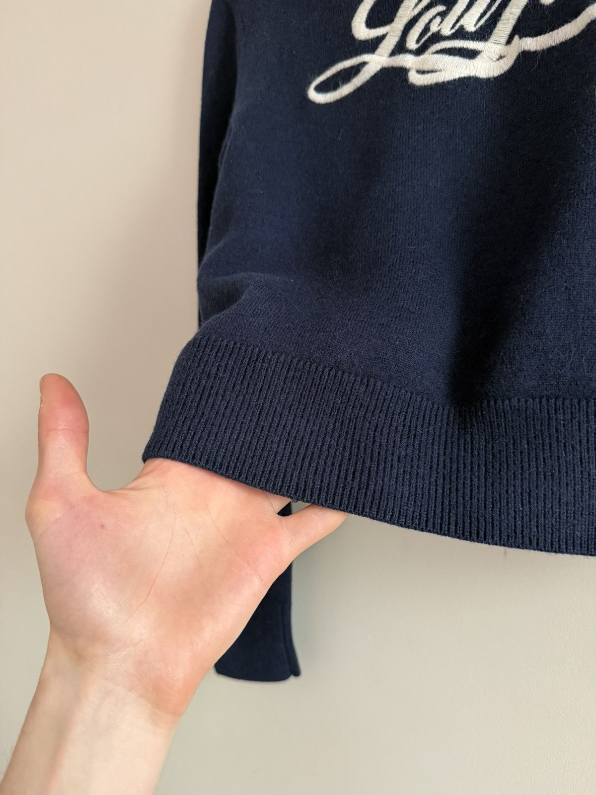 Saint Laurent Paris Saint Laurent Paris Logo Knit Sweater Navy Cropped Size XS / US 0-2 / IT 36-38 - 8 Thumbnail