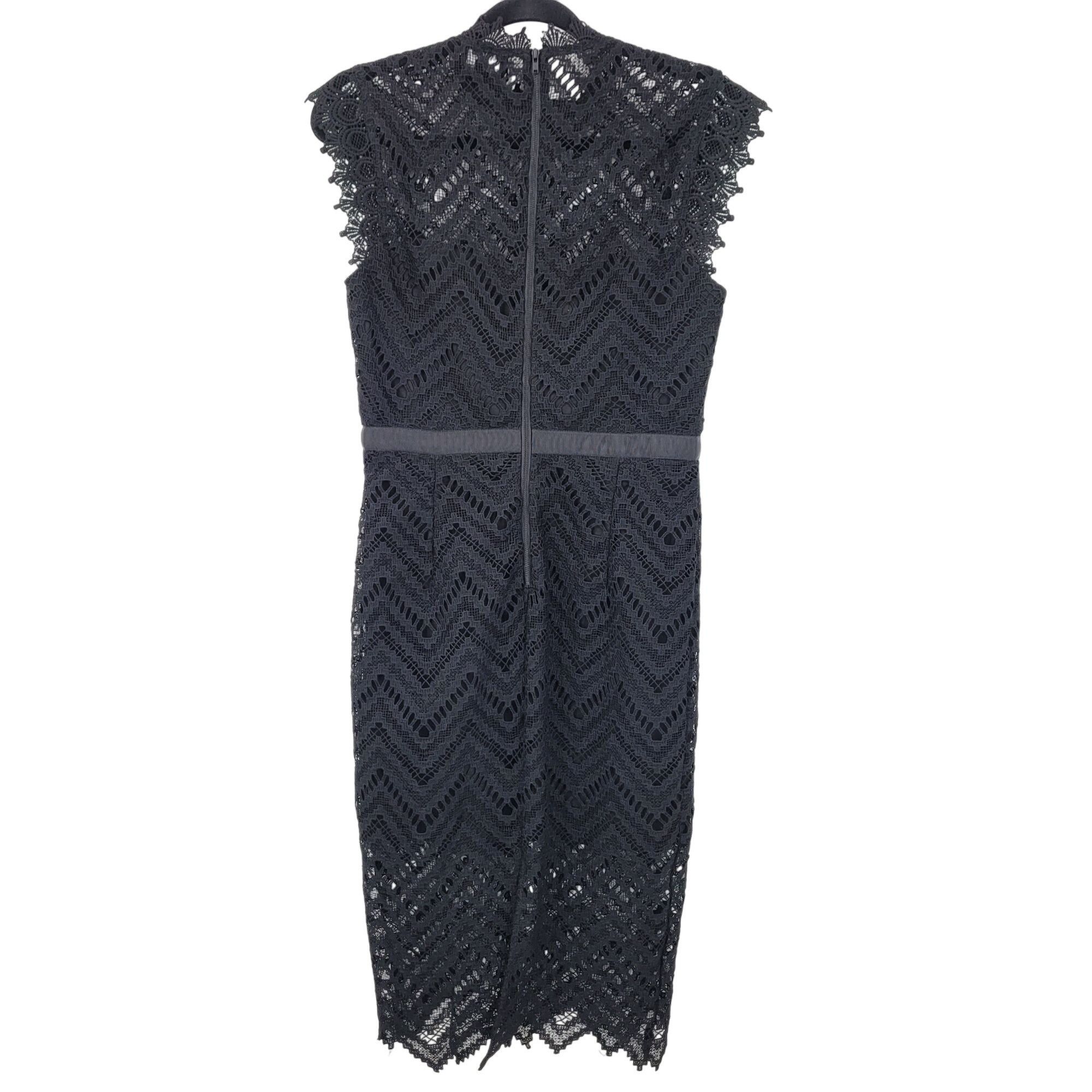 Designer Bardot Black Lace Midi Dress High Neck Cap Sleeves Womens Sz Size M / US 6-8 / IT 42-44 - 8 Thumbnail