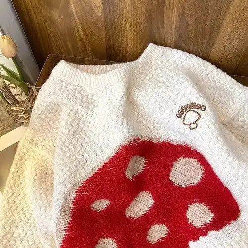Japanese Brand Harajuku Embroidered Mushroom Loose Knitted Sweaters Size US XL / EU 56 / 4 - 4 Thumbnail