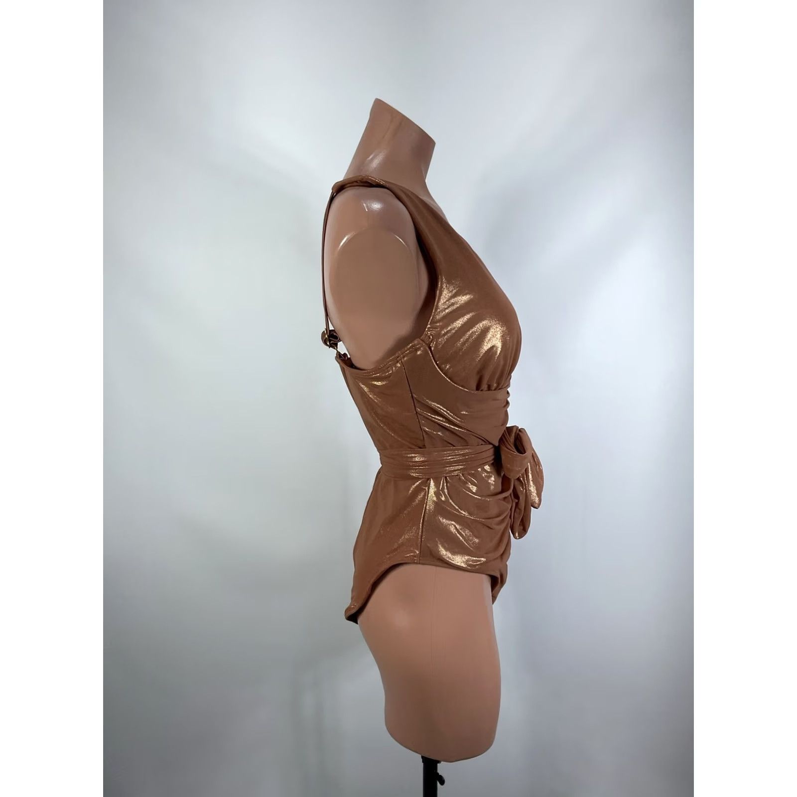 Vintage SwimsuitsForAll RoseGold Metallic Tie Front Gabifresh Size 14 D/DD One Piece Swim Skirt Adult Womens Navy Gold DD Size ONE SIZE - 5 Thumbnail