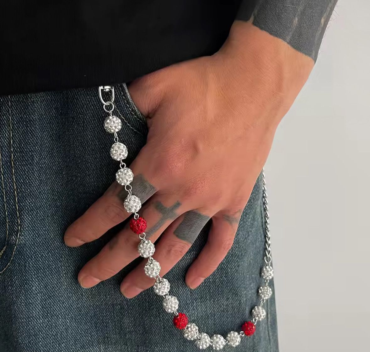 Other Hip Hop Red Rhinestone Round Ball Pants Chain Wallet Belt Size ONE SIZE - 1 Thumbnail