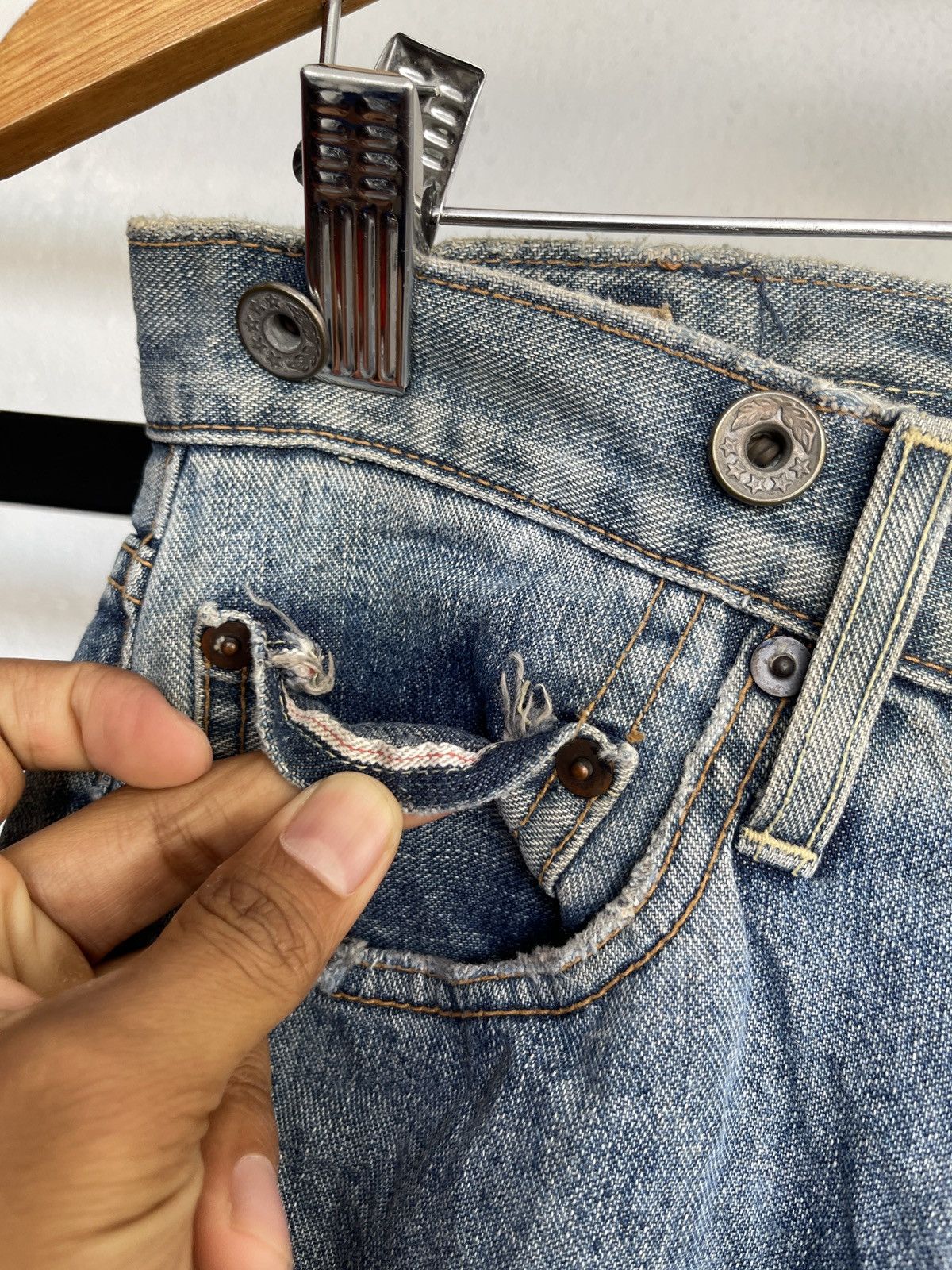 If Six Was Nine × Japan Blue × Le Grande Bleu (L.G.B.) Vintage Selvedge Distressed Blue Way Denim Size US 30 / EU 46 - 3 Thumbnail