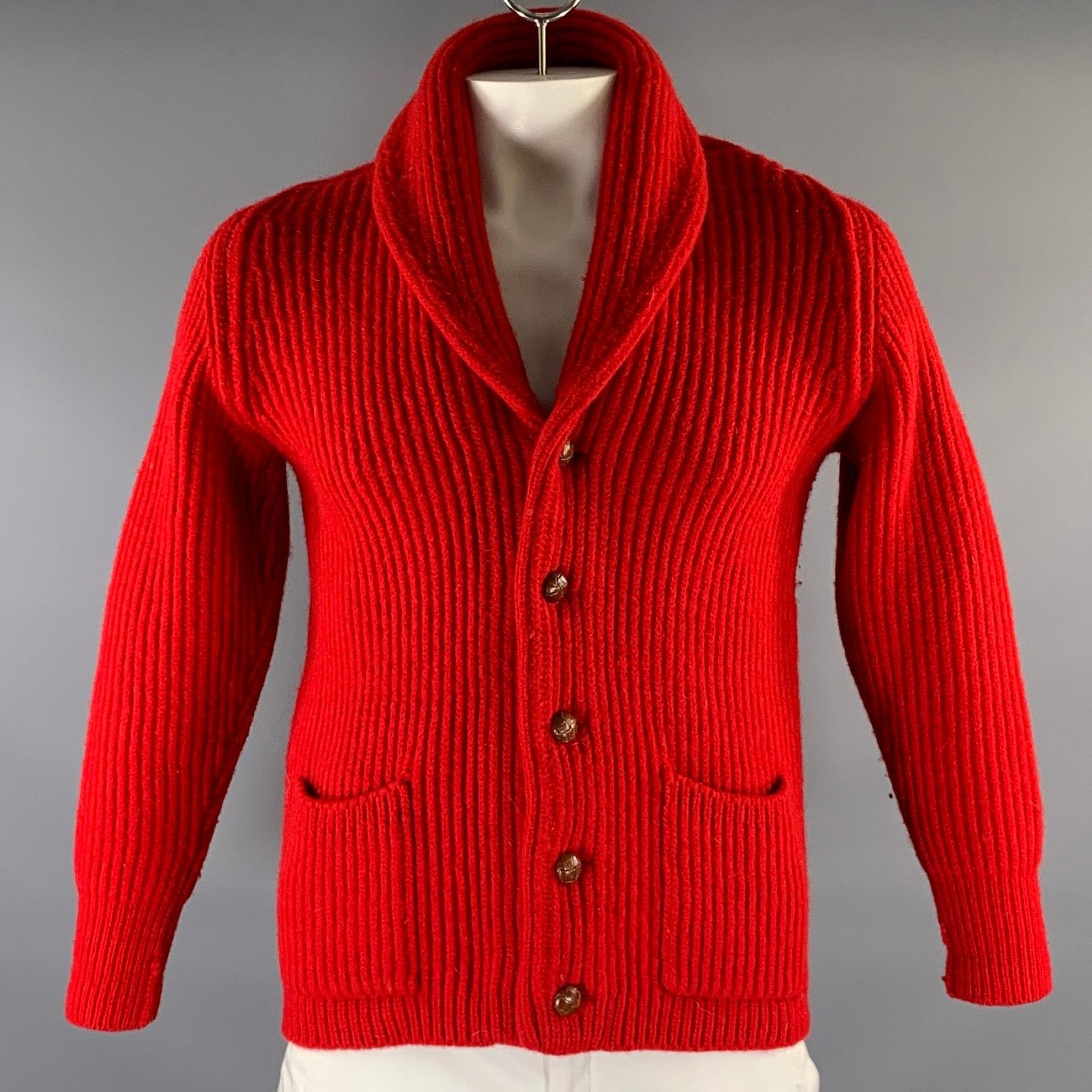 Pringle Of Scotland PRINGLE Size L Red Knit Wool Shawl Cardigan Size US L / EU 52-54 / 3 - 1 Thumbnail