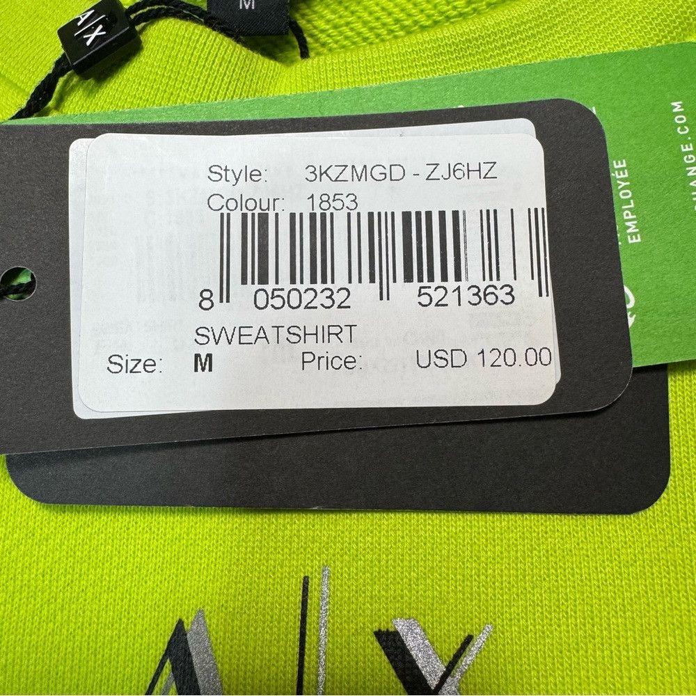 Armani Exchange NWT New ARMANI EXCHANGE Logo Stripes Neon Yellow Sweatshirt Size US M / EU 48-50 / 2 - 7 Thumbnail