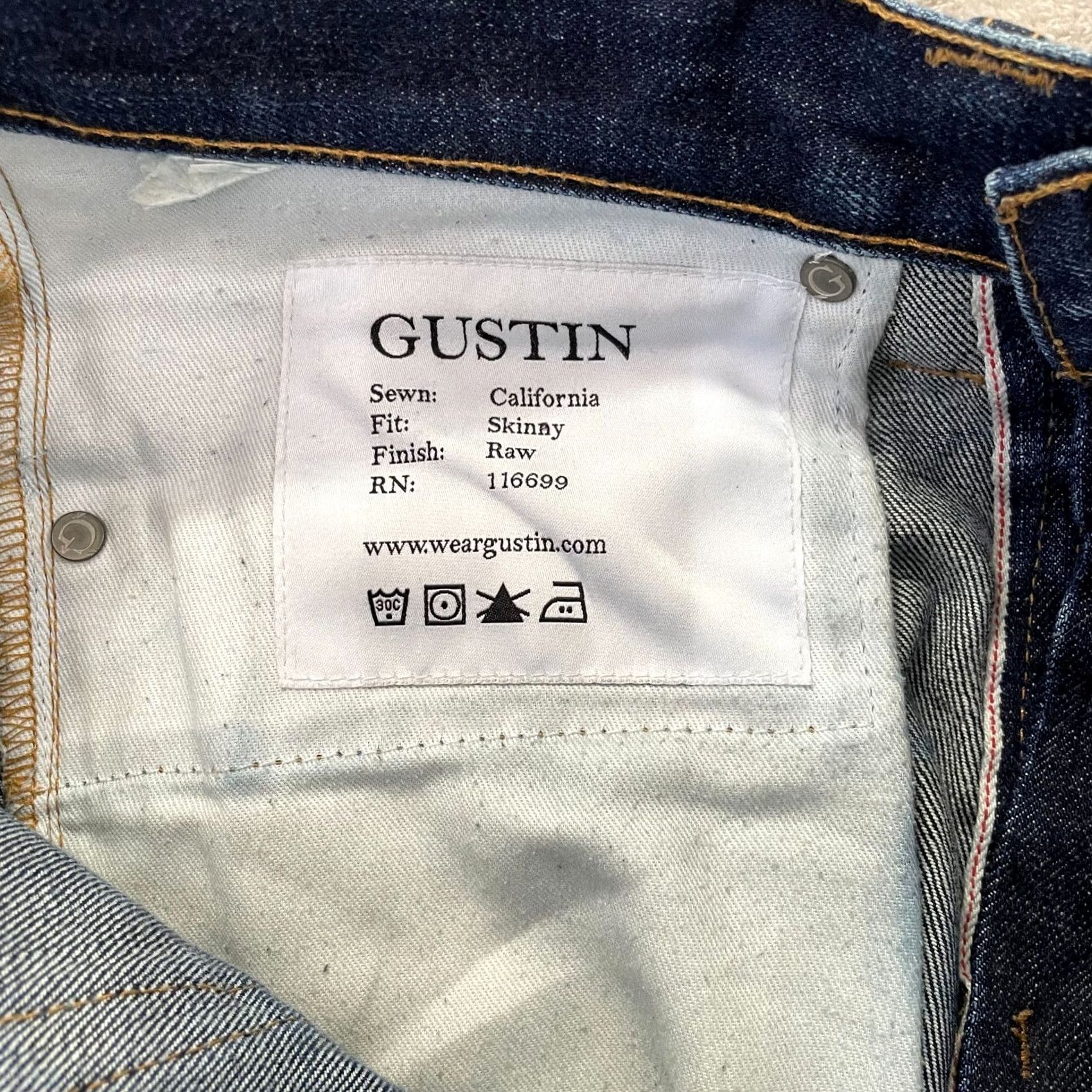 Gustin Gustin Jeans Men 30 Slim Denim Raw Blue Distressed Selvedge Button Fly 5-Pocket Pants Size US 30 / EU 46 - 6 Thumbnail