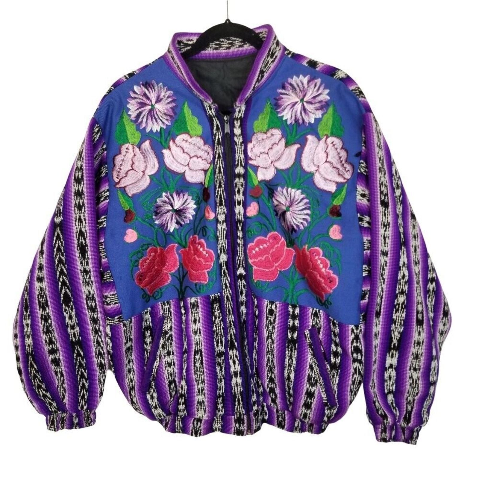 Vintage Vintage Floral Southwester Zip Emboroidered Bomber Jacket Size L / US 10 / IT 46 - 1 Thumbnail