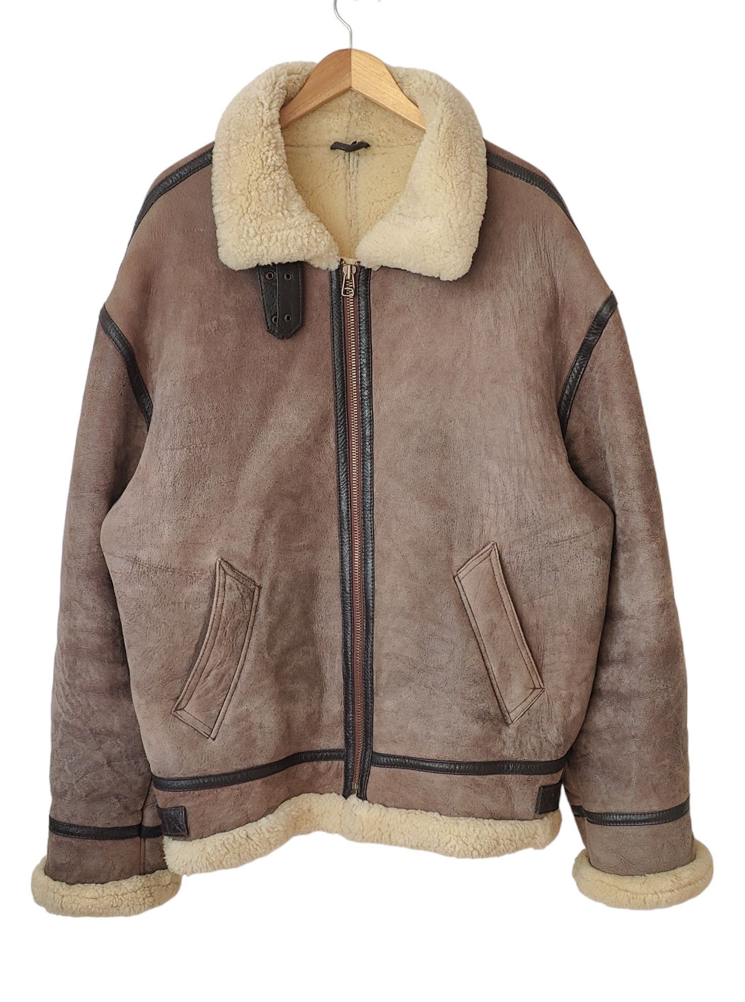 image of B 3 x Sheepskin Coat Sheepskin Shearling Military B3 Vintage Coat in Brown, Men's (Size XL)