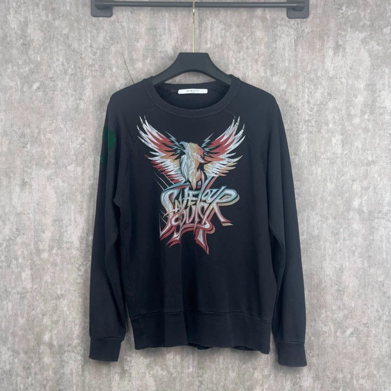 Givenchy Charcoal Black Distressed Crack Print Band Hoodie