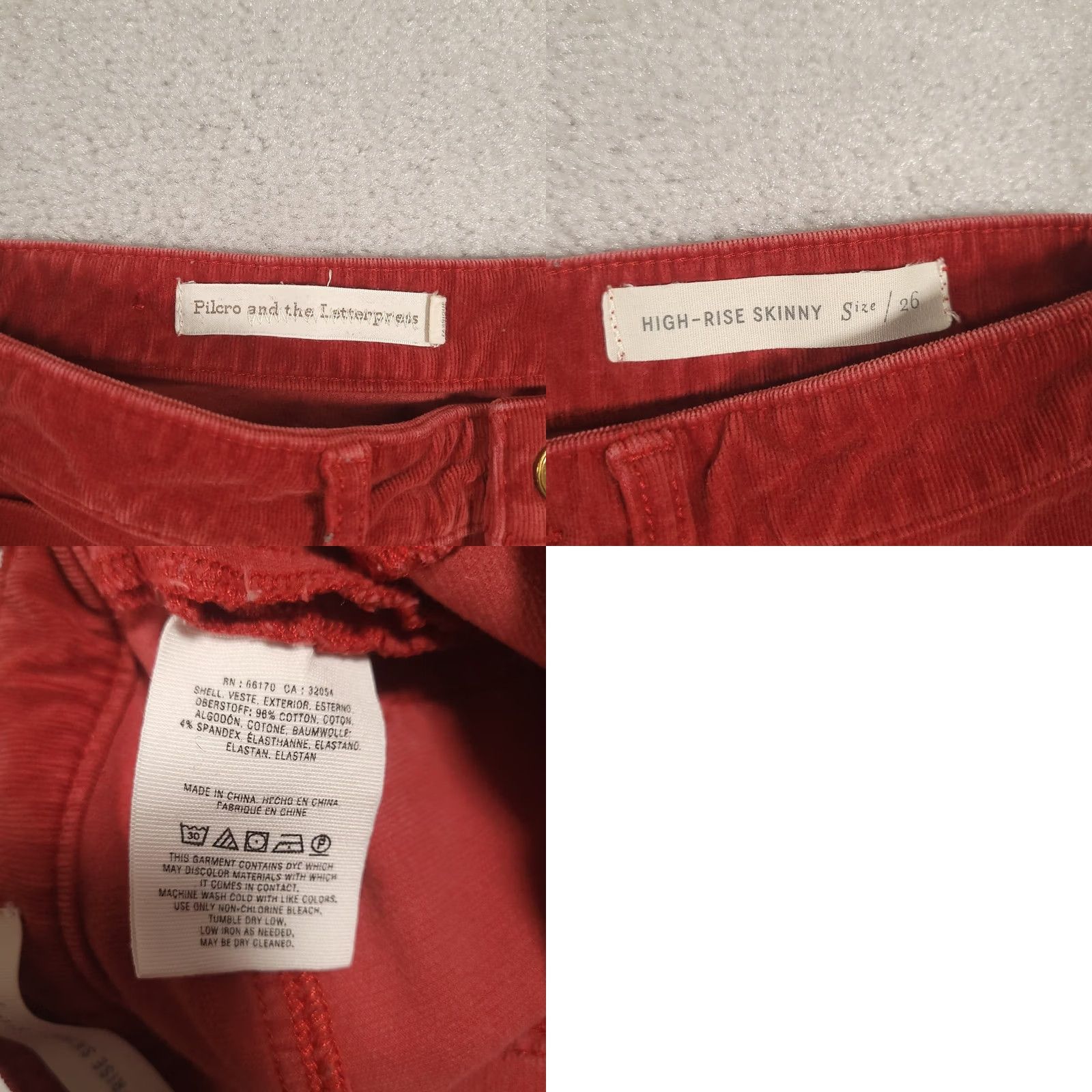 Vintage Pilcro And The Letterpress High Rise Skinny Corduroy Pants Womens 26 Red Size 26" / US 2 / IT 38 - 9 Thumbnail
