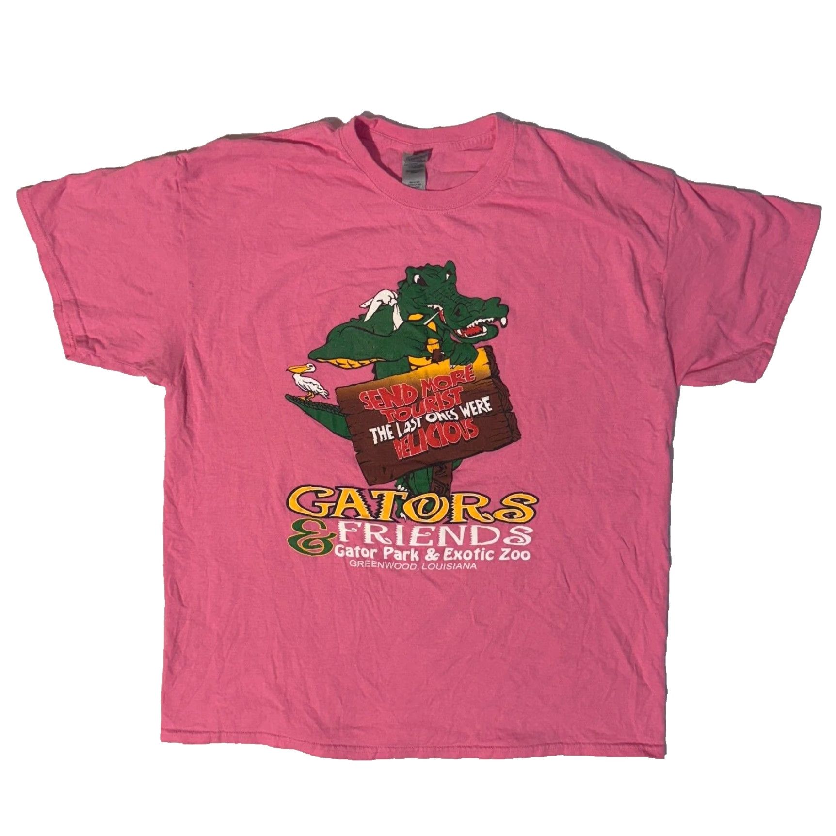 Gildan VINTAGE Gators & Freinds Alligator Park & Exotic Zoo Louisiana Pink Gildan T-Shirt XL Men Short Sleeve Logo Pattern 2000-2009 Size US XL / EU 56 / 4 - 2 Thumbnail