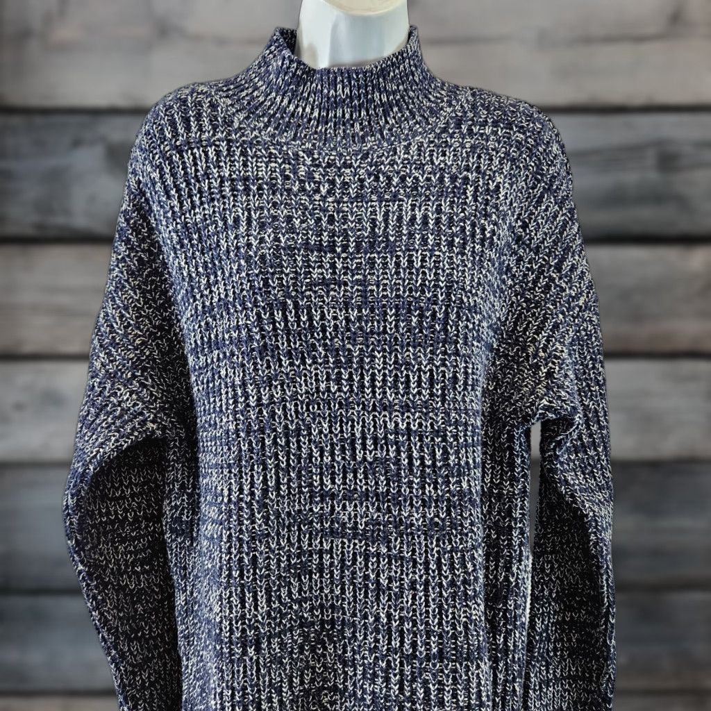 Gap Gap Womens Sweater Mock Neck Long Sleeve Sz Large Blue White Cotton Blend Size L / US 10 / IT 46 - 1 Thumbnail