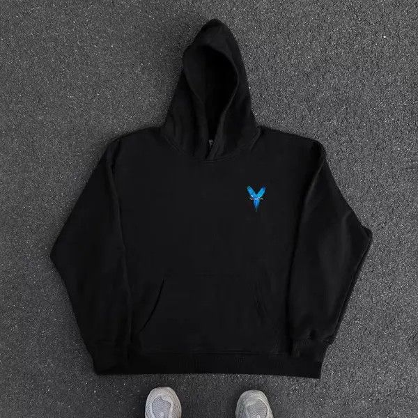 VIBE Vintage Street Hip Hop Blue Wing Print Hooded Sweatshirt Size US XL / EU 56 / 4 - 6 Thumbnail