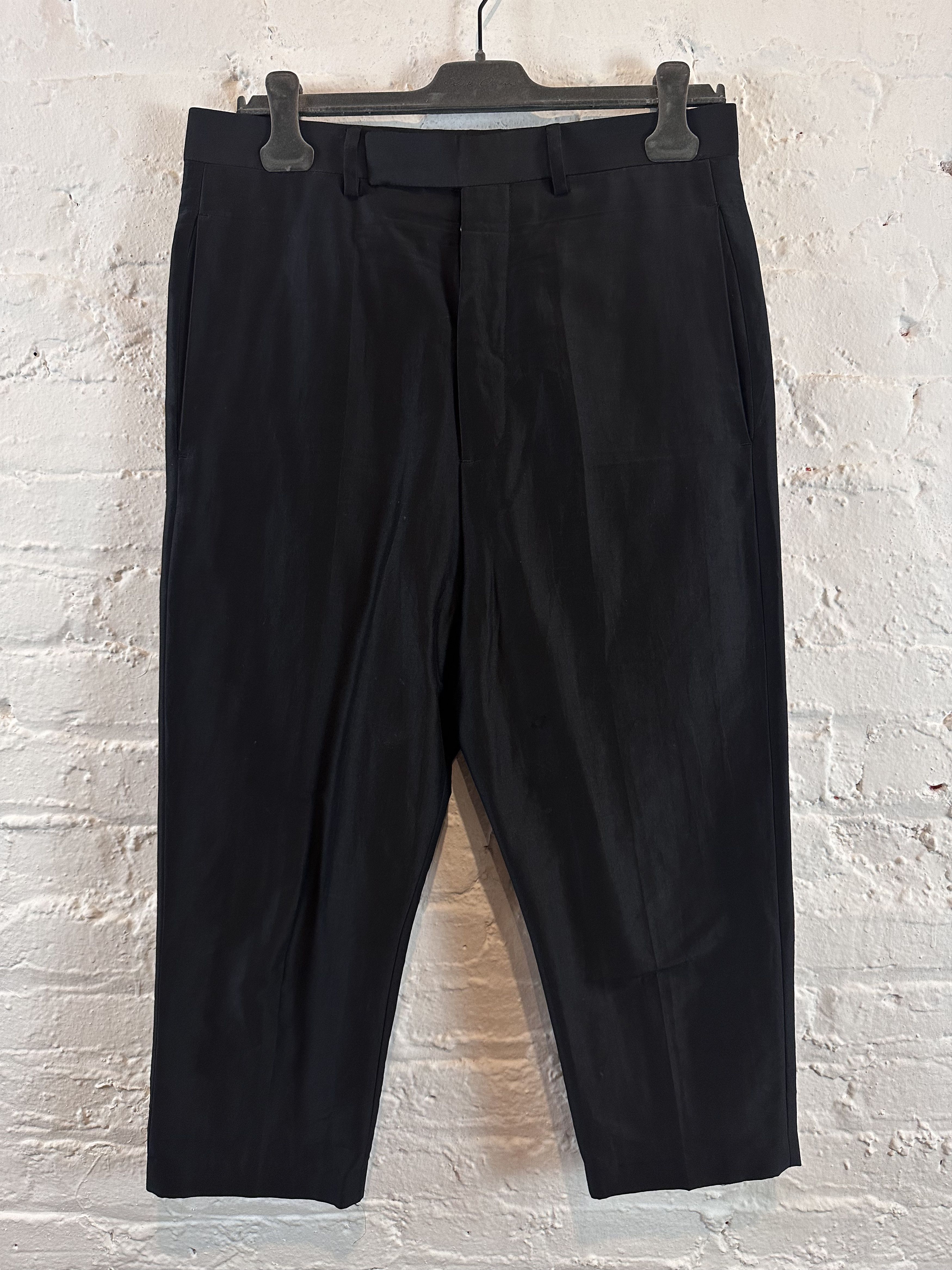 image of Rick Owens 19Ss Babel Cotton Silk Cropped Astaires Trousers in Black, Men's (Size 30)