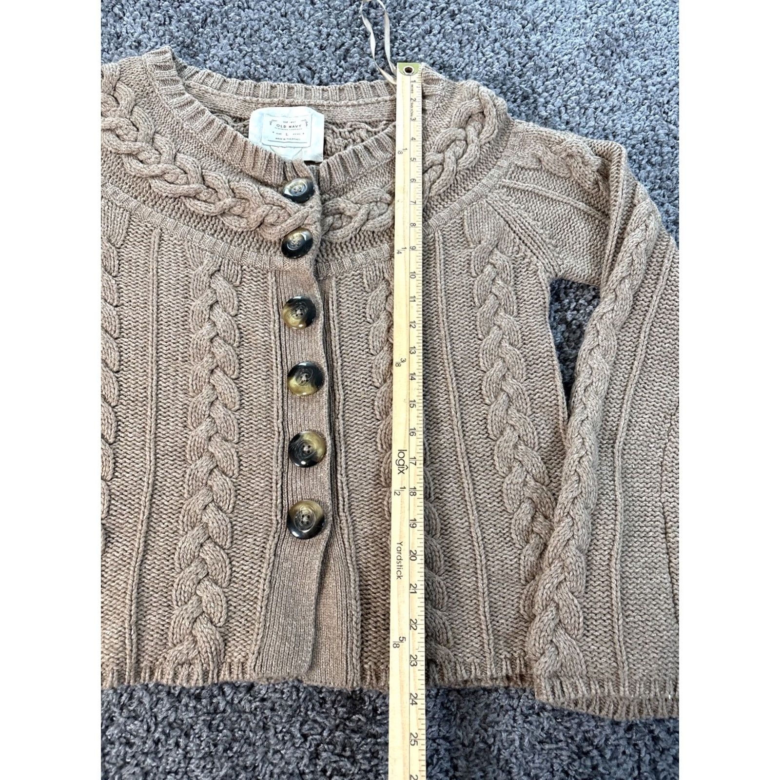 Old Navy VINTAGE Old Navy Cardigan Sweater Womens Large L Brown Lambswool Fitted Crew Neck Knit Wool Cotton Chair? Size L / US 10 / IT 46 - 2 Thumbnail