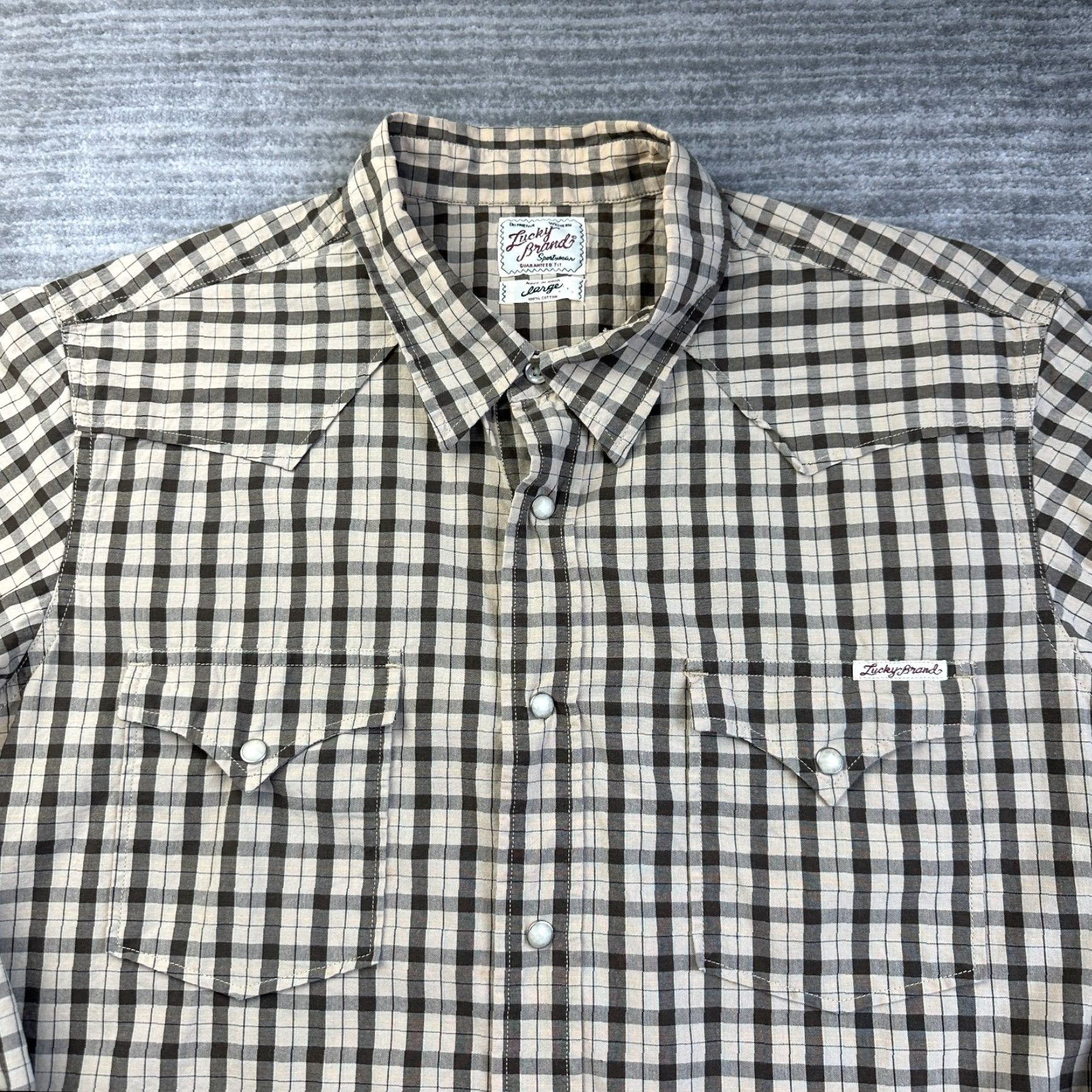 Lucky Brand Lucky Brand Shirt Mens Large Beige Plaid Flannel Button-Up Snap On Western Pockets Size US L / EU 52-54 / 3 - 3 Thumbnail
