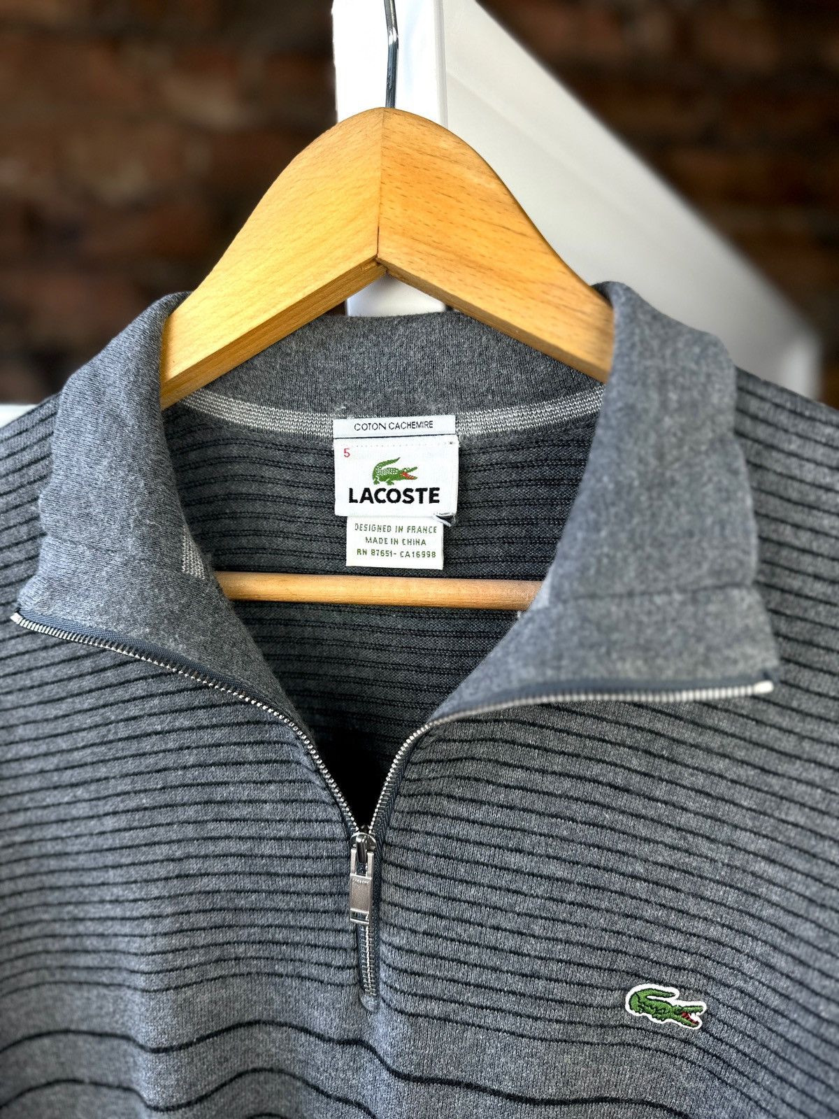 Lacoste Vintage Men’s Lacoste Cashmere Sweater 1/4 Zip Dark Gray Size US M / EU 48-50 / 2 - 4 Thumbnail
