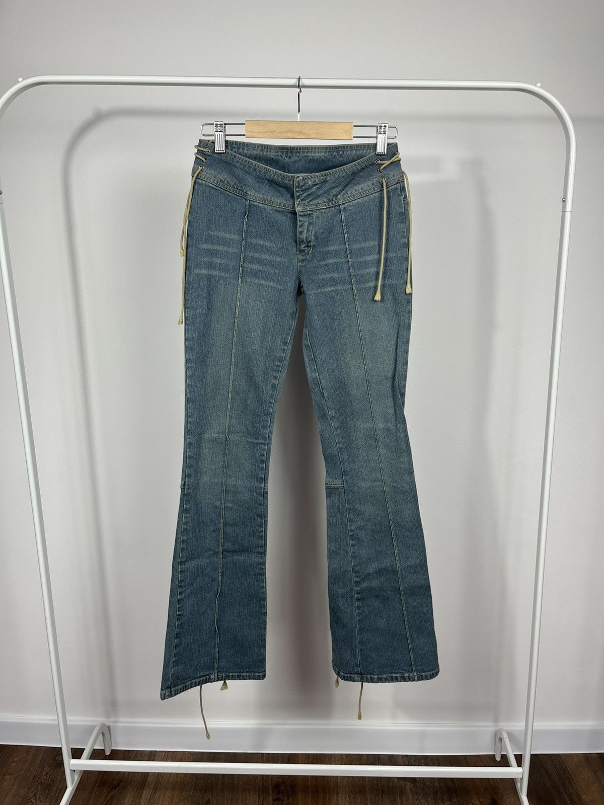 Other Womens Y2K Flare Jeans Low Rise Lace Up Denim Pants Size 27" / US 4 / IT 40 - 1 Thumbnail