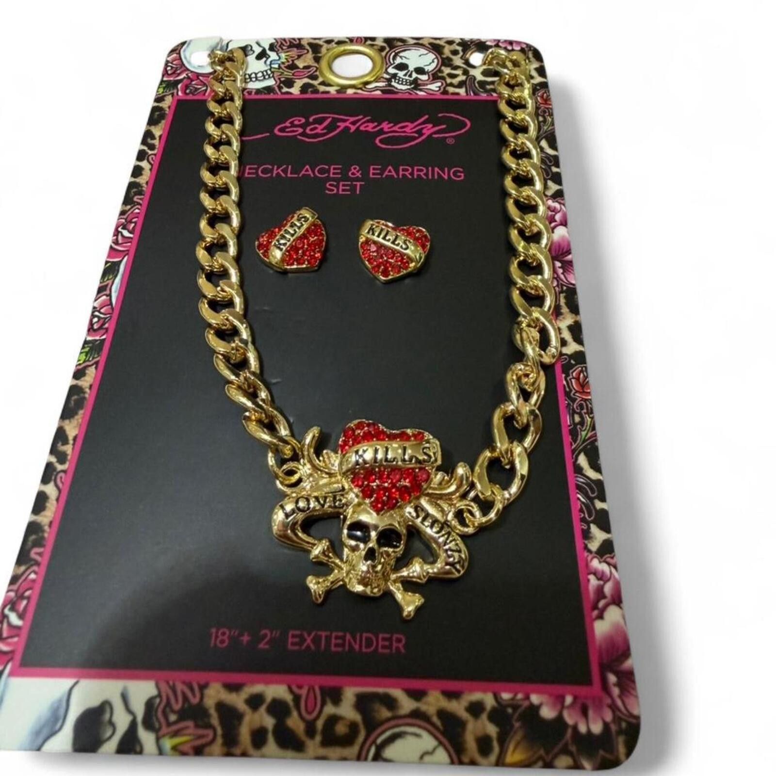 Ed Hardy Ed Hardy red and gold skull design necklace and earring set Size ONE SIZE - 4 Thumbnail