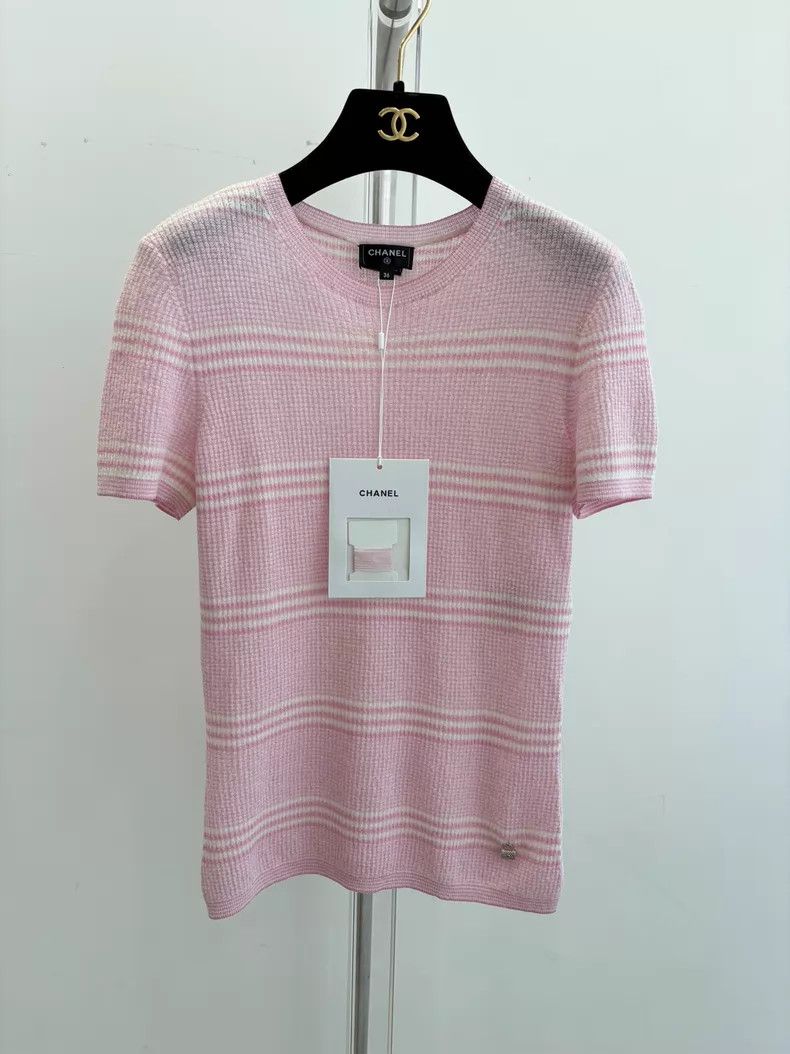 Chanel Chanel Pink striped short-sleeved T-shirt Size XS / US 0-2 / IT 36-38 - 1 Thumbnail