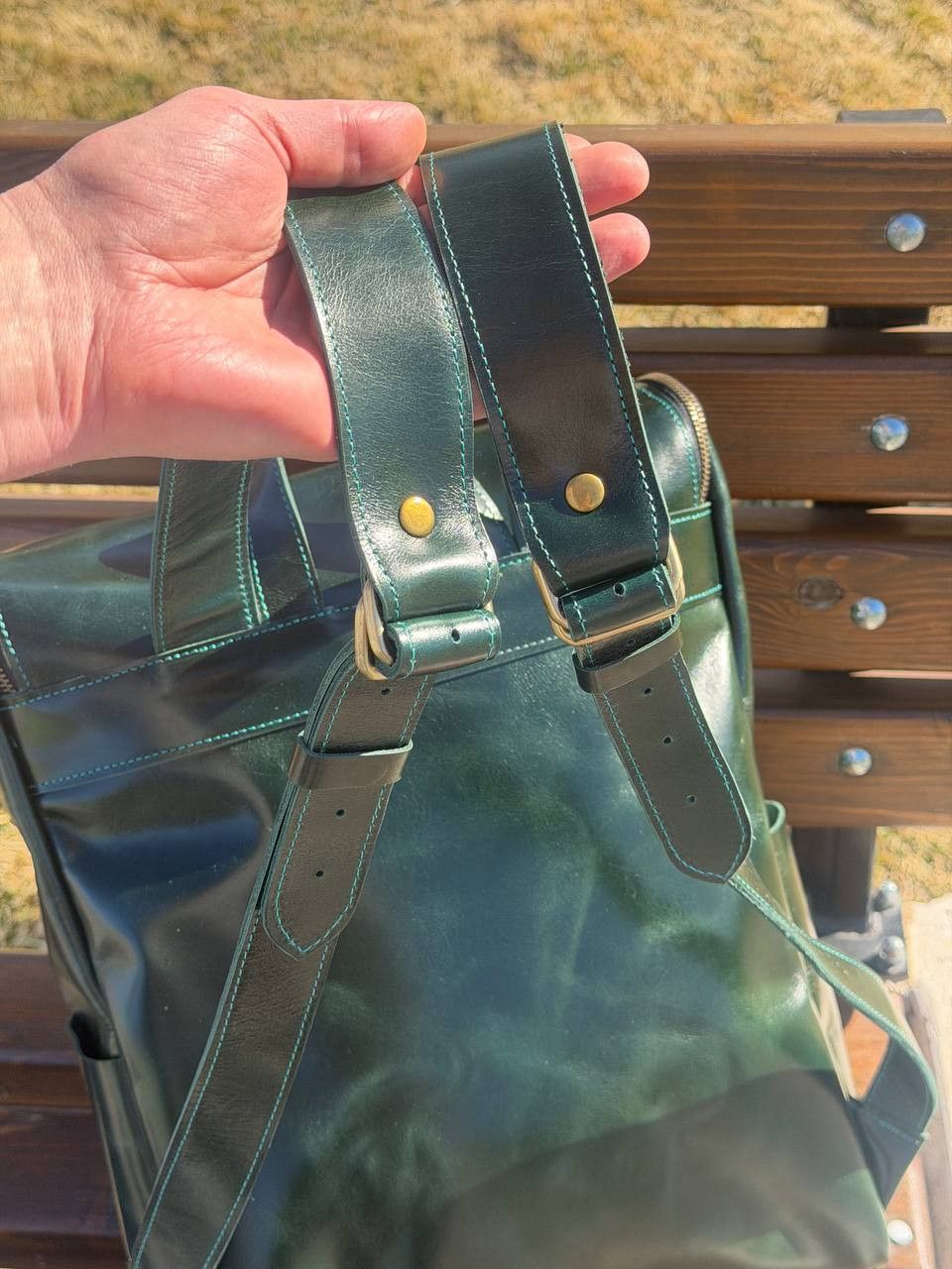 Handmade Leather backpack. Genuine leather Size ONE SIZE - 7 Thumbnail