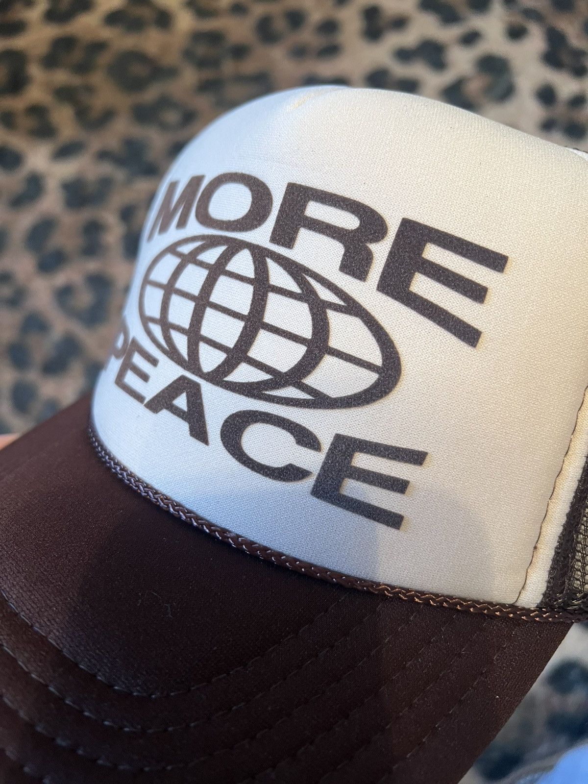 Vintage More Peace Trucker Hat Brown Puff Print Size ONE SIZE - 2 Thumbnail