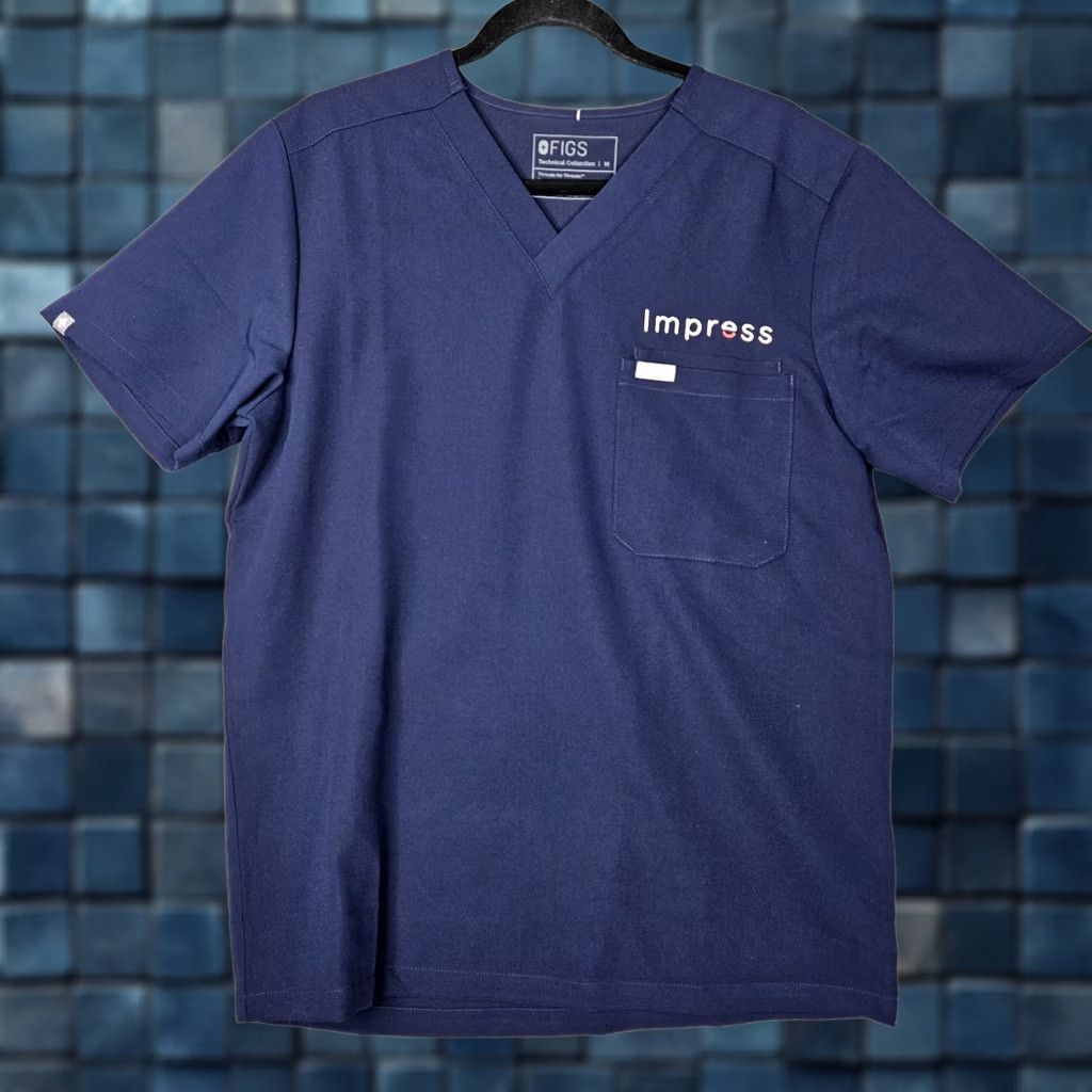 Vintage FIGS Scrub Top Navy V-neck Short Sleeve Womens M NEW Solid Polyester Blend Medical Size M / US 6-8 / IT 42-44 - 1 Thumbnail
