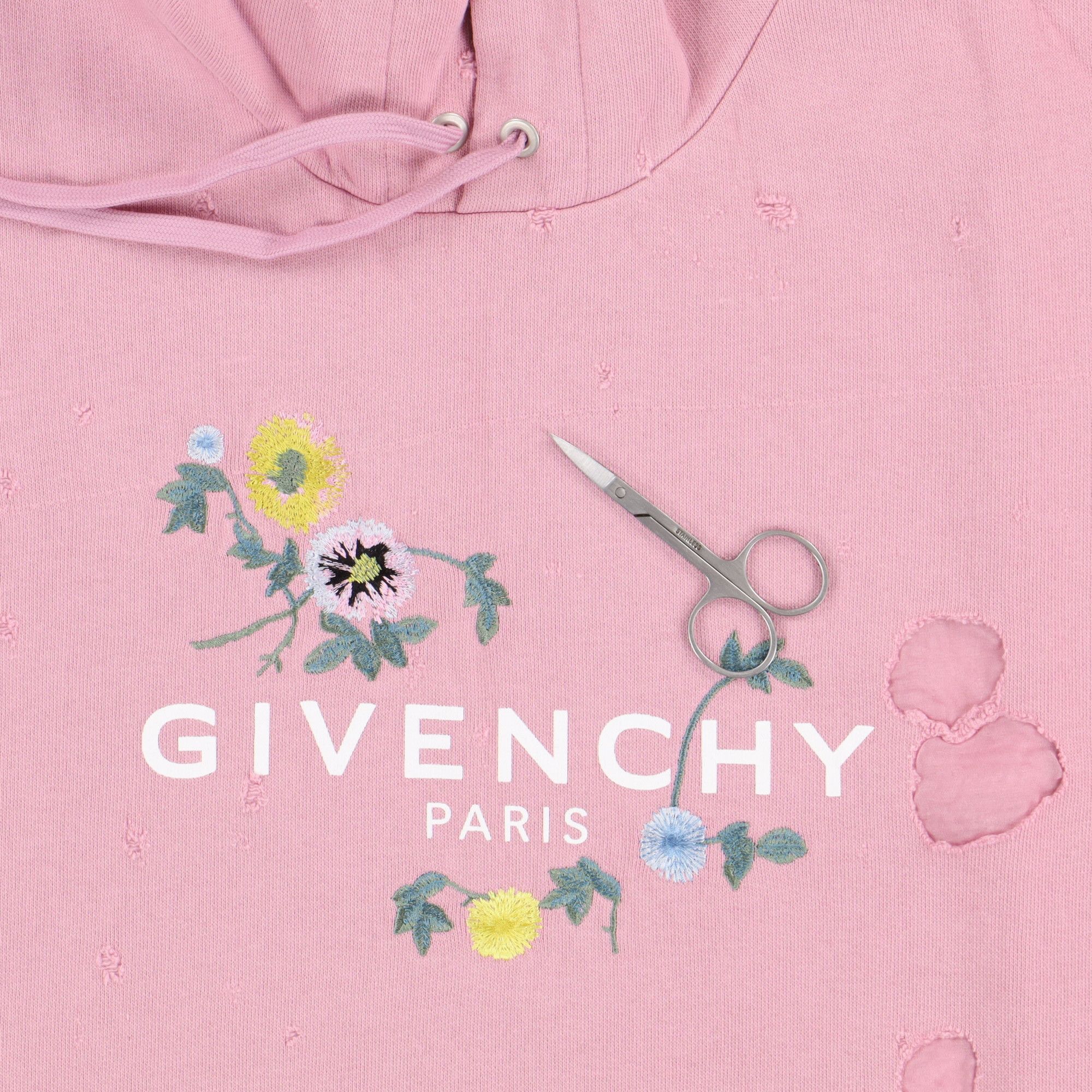 Givenchy Pink Embroidered Floral Destroyed Logo Hoodie Size L / US 10 / IT 46 - 5 Thumbnail