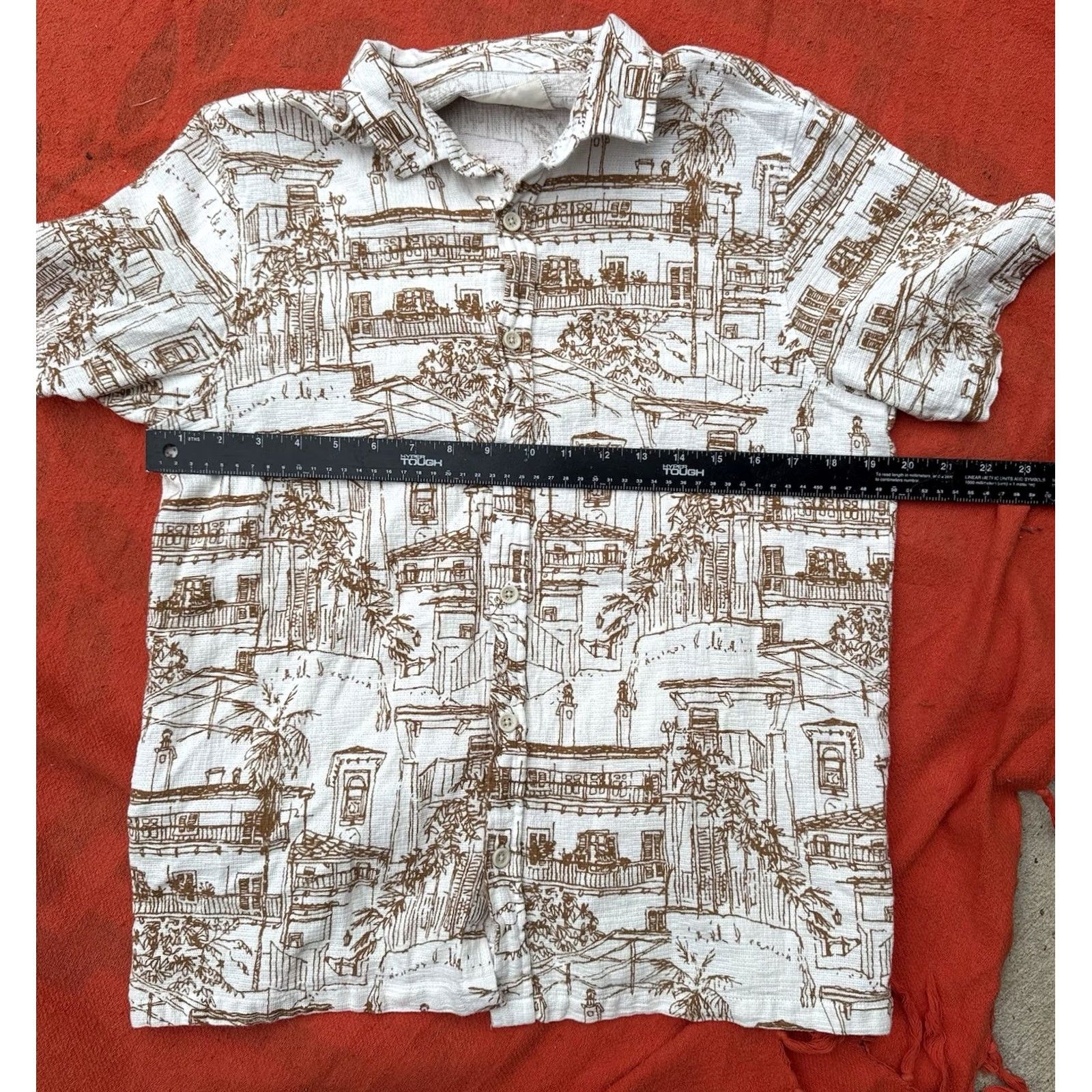 Vintage Folk Clothing Shirt Mens Short Sleeve Button-Up Cotton City Print Sz S Black/ Cream Urban Geometric 90s? Size US S / EU 44-46 / 1 - 6 Thumbnail