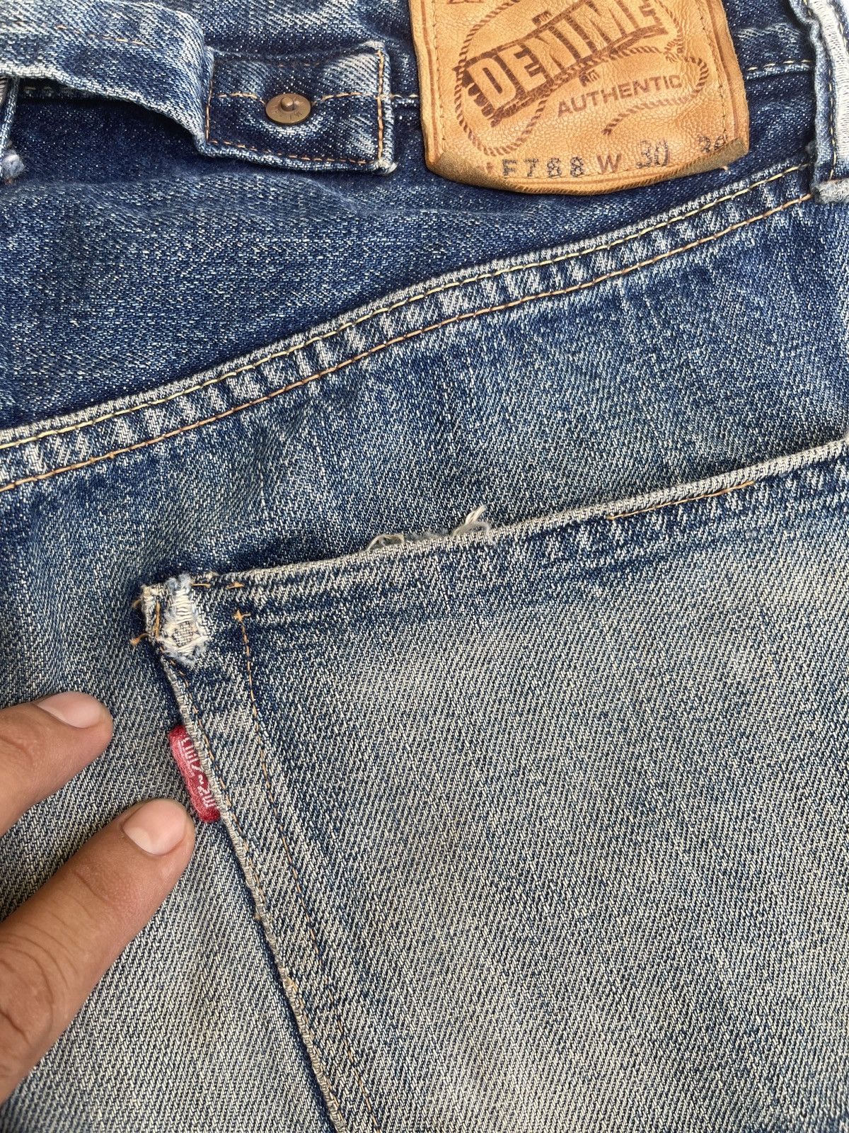 Denime Rare🔥Vintage DENIME Japan Slevedge Distressed Jeans Size US 30 / EU 46 - 9 Thumbnail