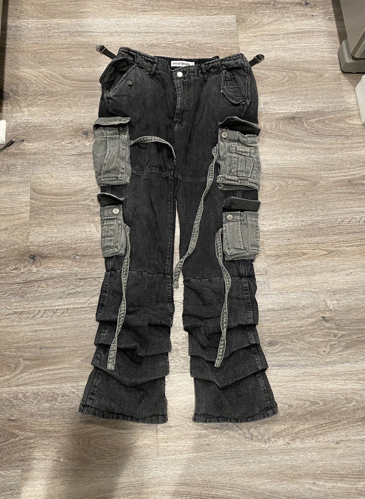 Japanese Brand Lost Scriptures QUAD PCKT Stacked Bondage Cargo Pants Size US 30 / EU 46 - 2 Thumbnail