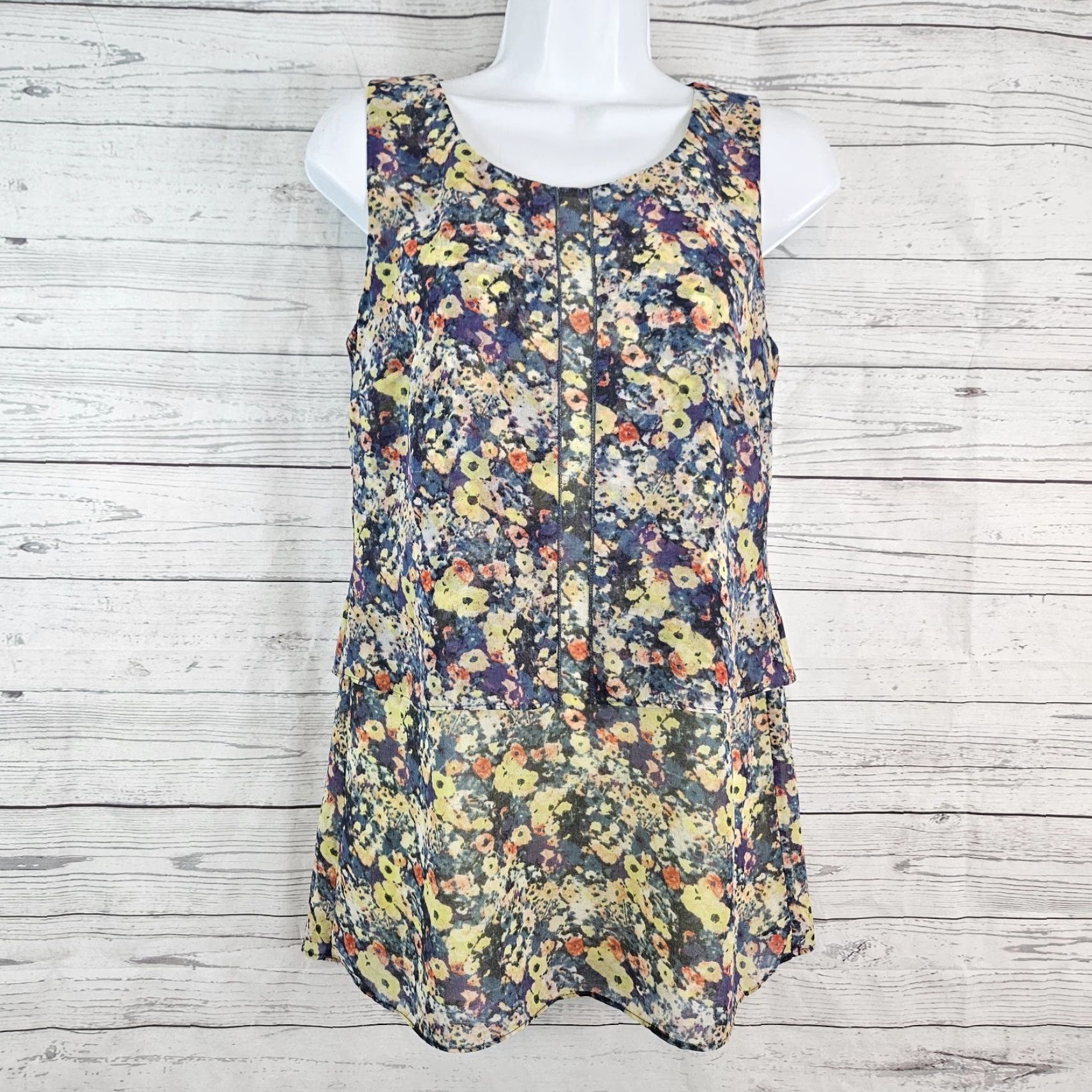 Vintage Cabi Blouse Shirt Womens Positano XS Yellow Floral Sleeveless Scoop Neck Summer Spring Size XS / US 0-2 / IT 36-38 - 2 Thumbnail
