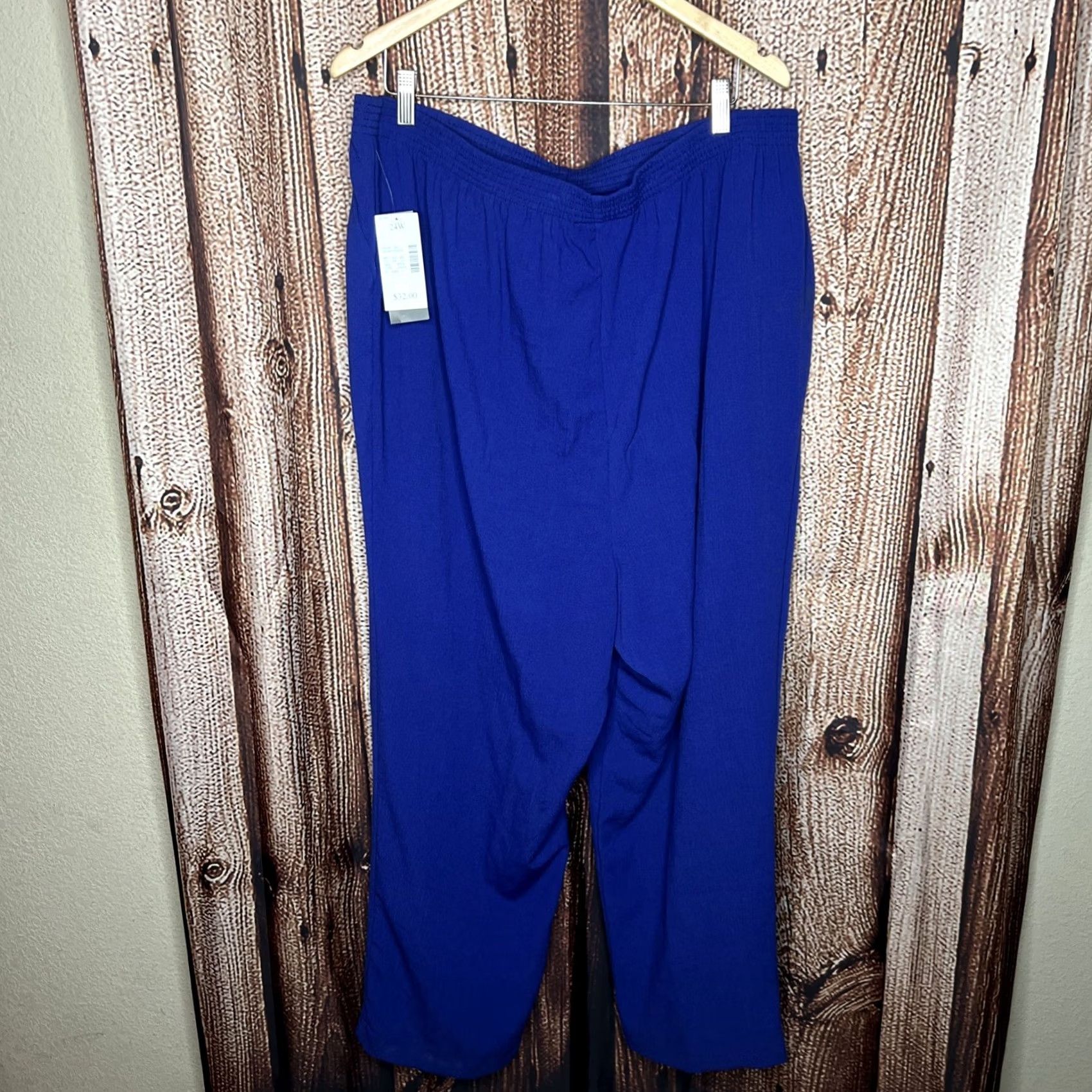 Vintage Maggie Barnes Plus Size Blue Elastic Waist Pants 24W NWT Knit 28in Inseam Slimming Pockets Regular Adult Womens Trousers Size 42" / US 20 - 4 Thumbnail