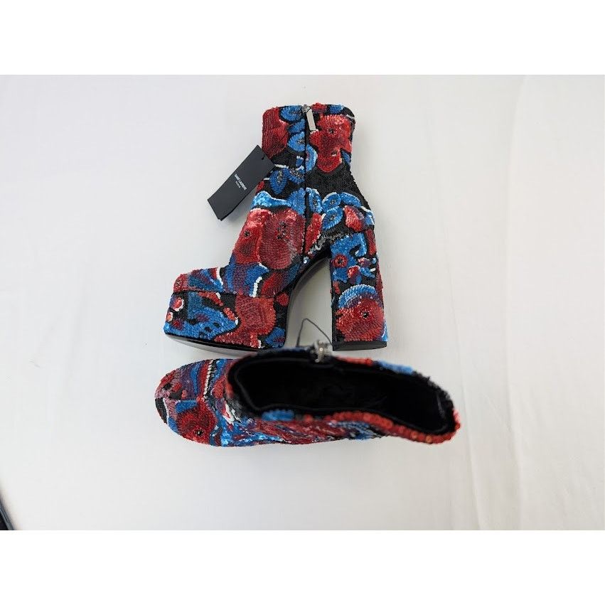 Saint Laurent Paris o1rshd1 Billy Sequence Embellished Platform Ankle Boots Size US 10 / IT 40 - 1 Thumbnail