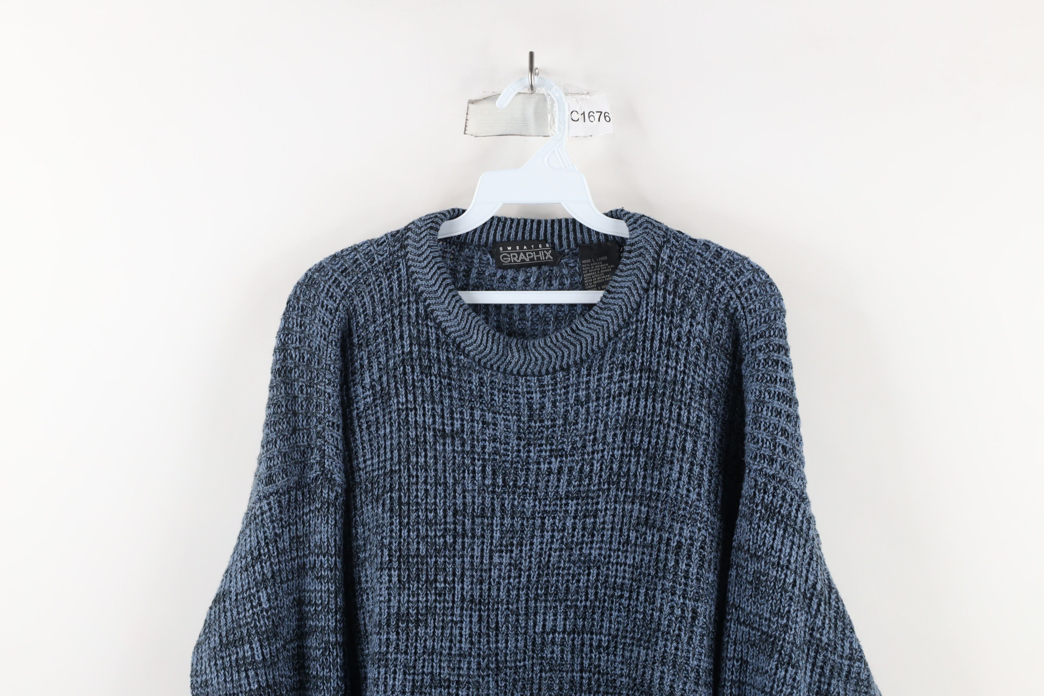 Vintage Vintage 90s Streetwear Blank Chunky Ribbed Knit Sweater Blue Size US L / EU 52-54 / 3 - 2 Thumbnail
