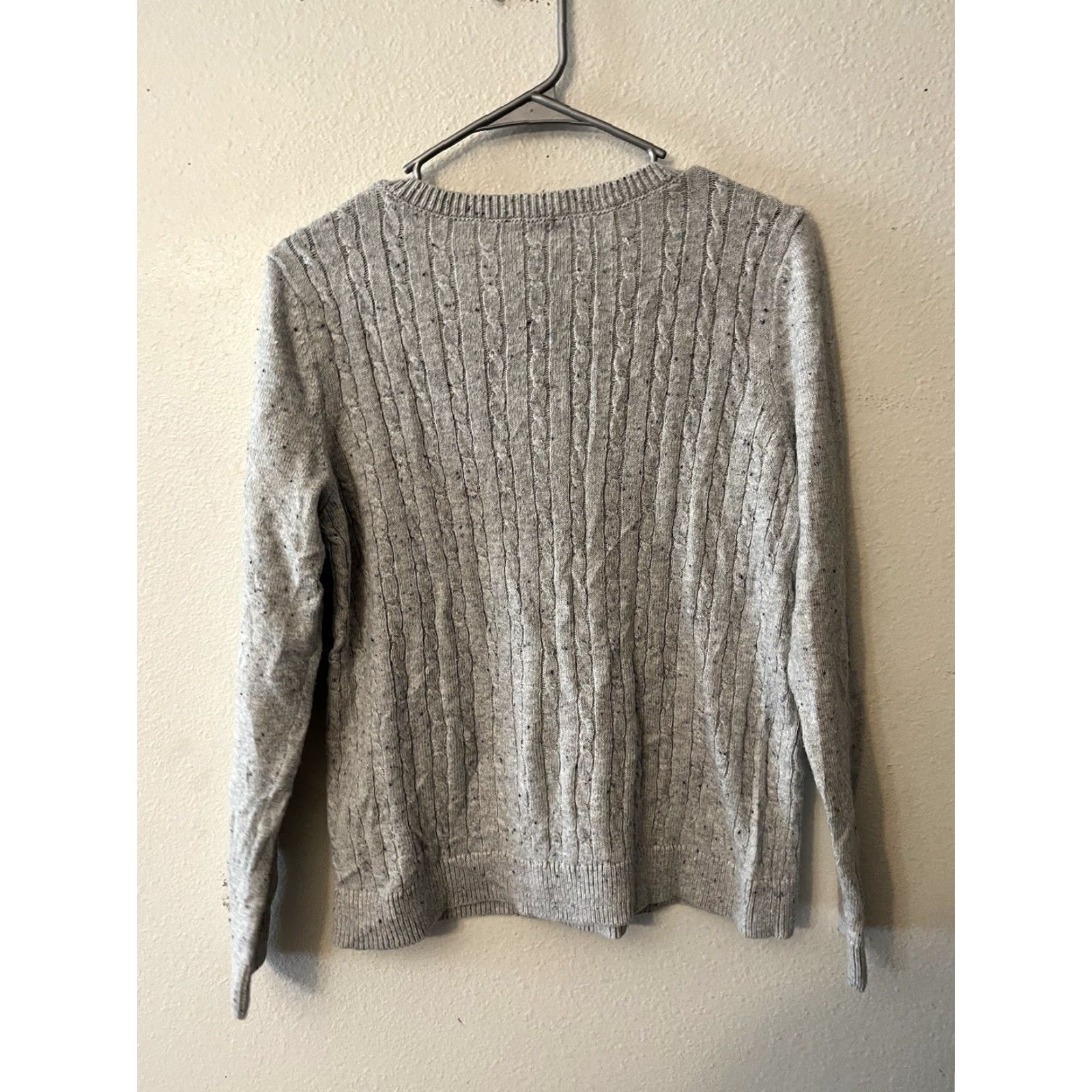 Talbots Talbots Womens Gray Sweater Large Cotton Cable Knit Round Neck Shoulder Button Pullover Size L / US 10 / IT 46 - 3 Thumbnail