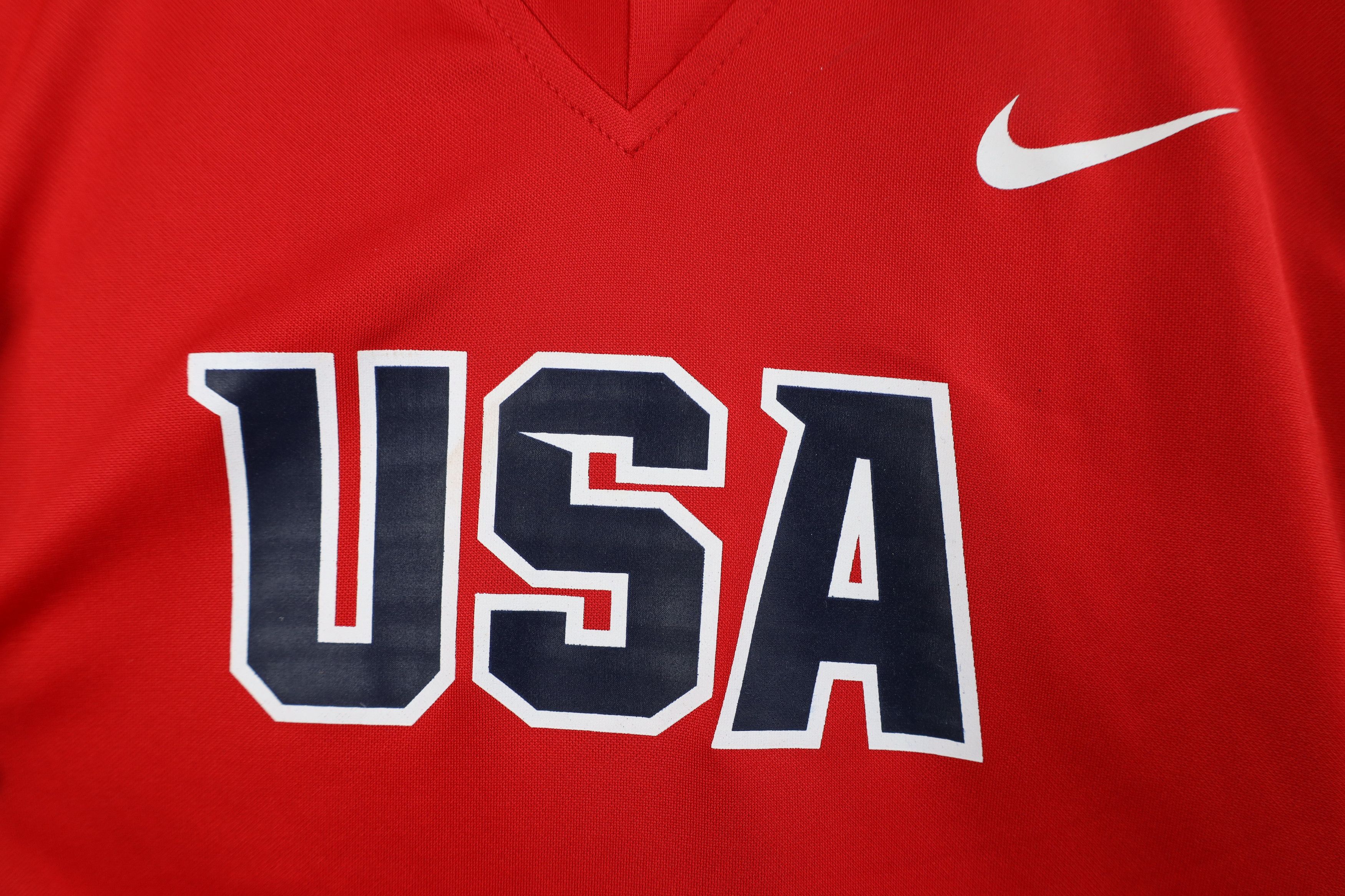 Nike Nike Issued USA Softball Short Sleeve Jersey Shirt Red #13 Size M / US 6-8 / IT 42-44 - 4 Thumbnail