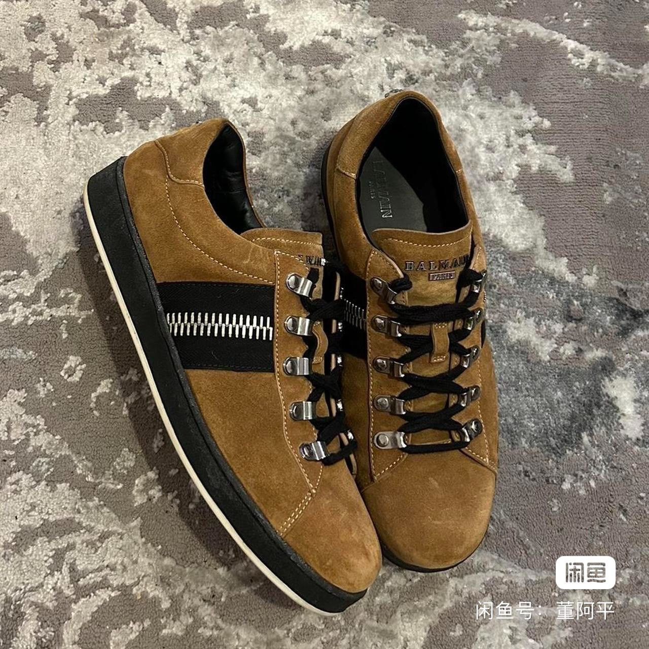 Band Tees BALMAIN brown low-top sneakers shoe size 7/41 Size US 8 / EU 41 - 1 Thumbnail