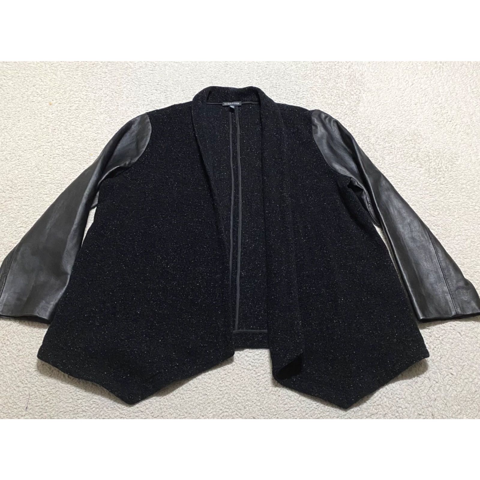 Eileen Fisher Eileen Fisher Jacket Womens Large Black Open Front Knit Wool Short Sleeve? Size L / US 10 / IT 46 - 2 Thumbnail