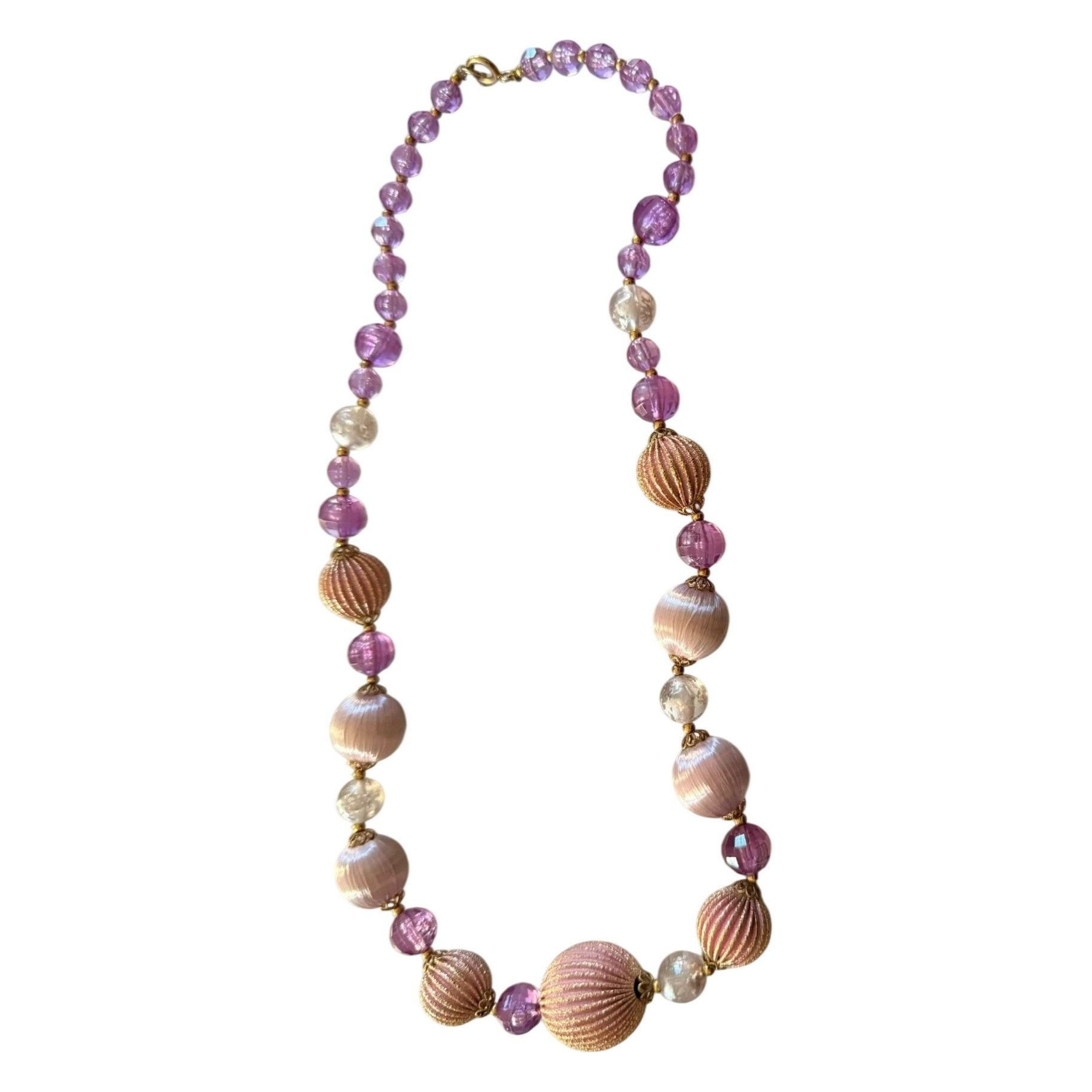 Other Vintage 1960s Lavender & Pink Beaded Necklace With Textured Size ONE SIZE - 1 Thumbnail