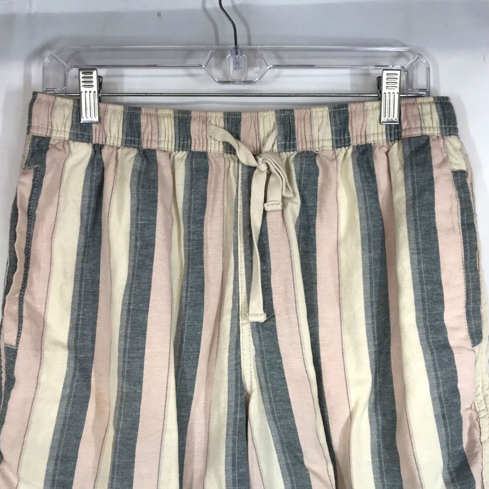 Katin Katin Multicolor Stripe Drawstring Waist Cotton & Linen SHORTS Womens L Size 36" / US 14 / IT 50 - 2 Thumbnail
