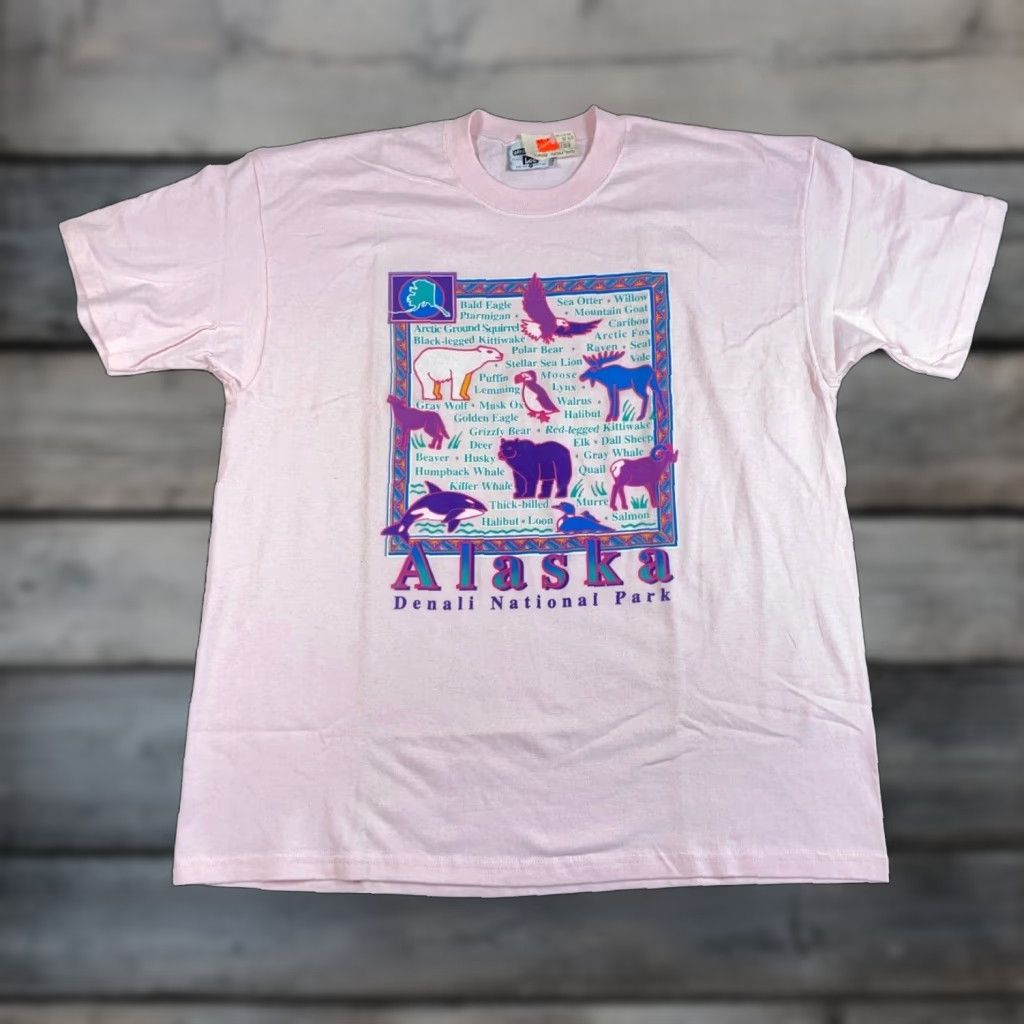 Lee VINTAGE Lee Alaska Denali Park T-Shirt Adult XL Pink 90s Nature Outdoor Animals Made in USA Size US XL / EU 56 / 4 - 1 Thumbnail