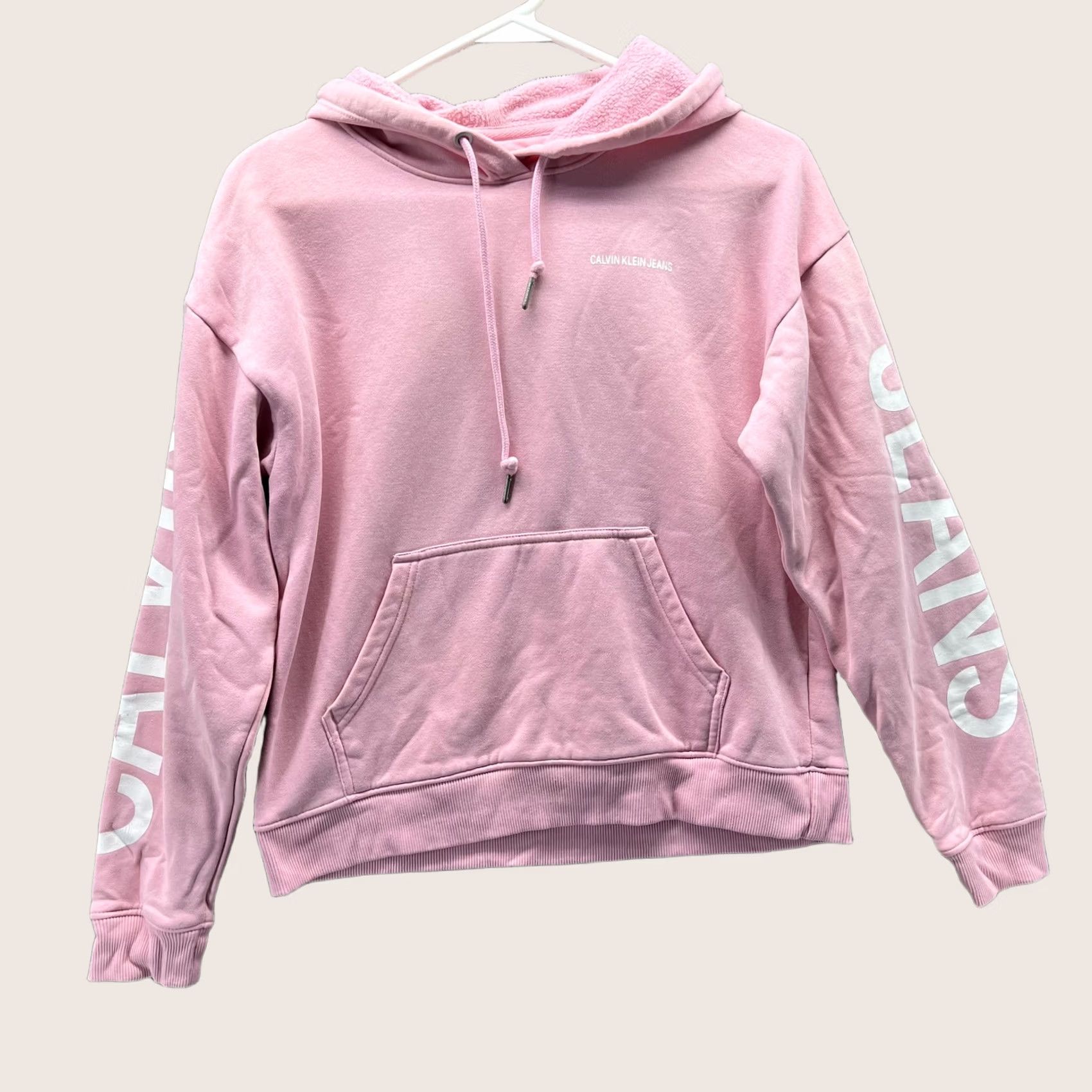 Calvin Klein VINTAGE Calvin Klein Jeans Hoodie Womens Small Pink Logo Fleece Pullover Sweatshirt Size S / US 4 / IT 40 - 1 Thumbnail