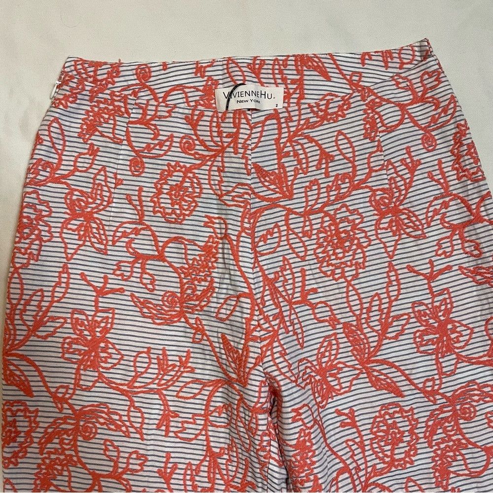 Other NWT New Vivienne Hu Cotton Coral Floral Embroidered Pants S Size 26" / US 2 / IT 38 - 5 Thumbnail