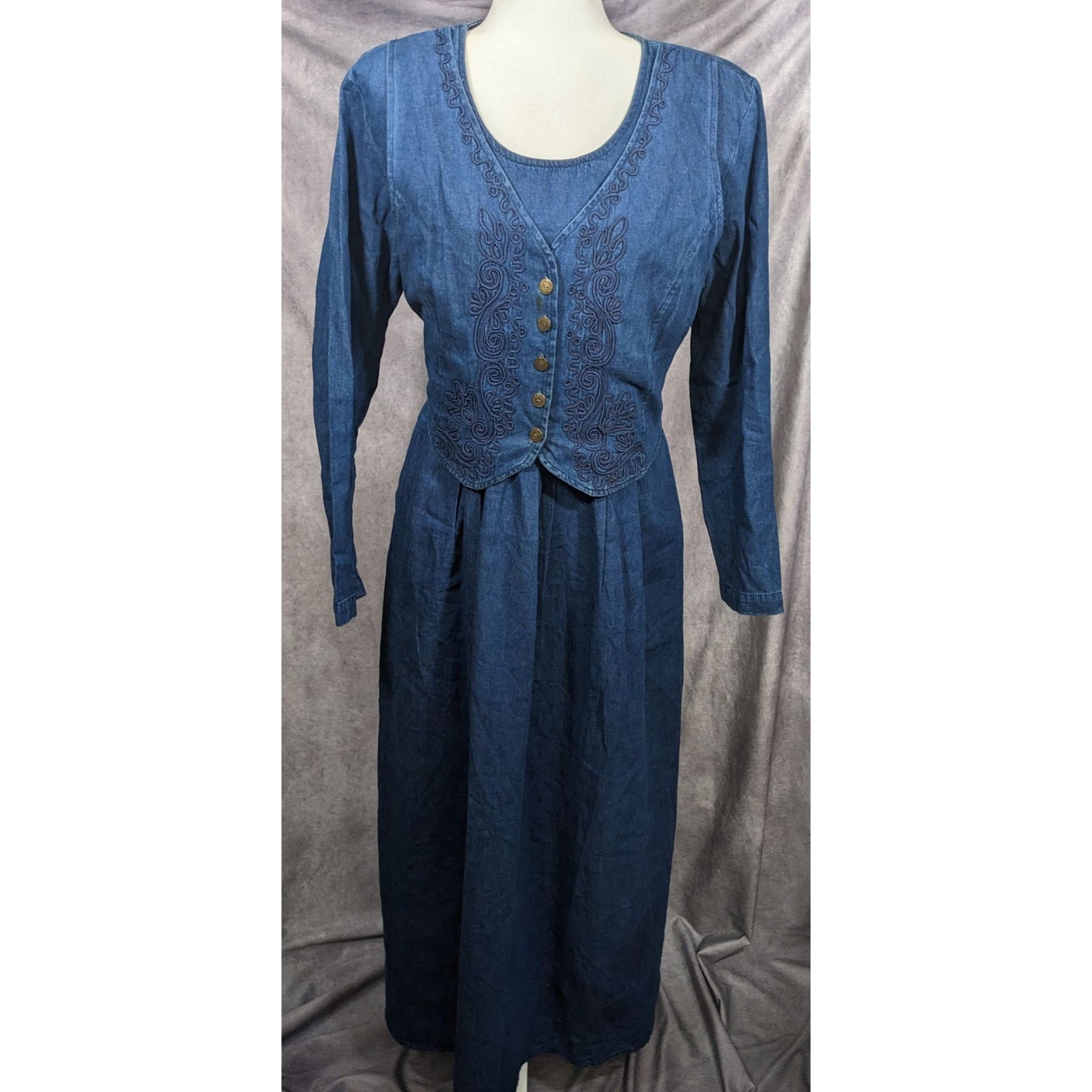 Other Vintage 90s Carol Anderson Denim Maxi Dress With Attached Ve Size XL / US 12-14 / IT 48-50 - 11 Thumbnail
