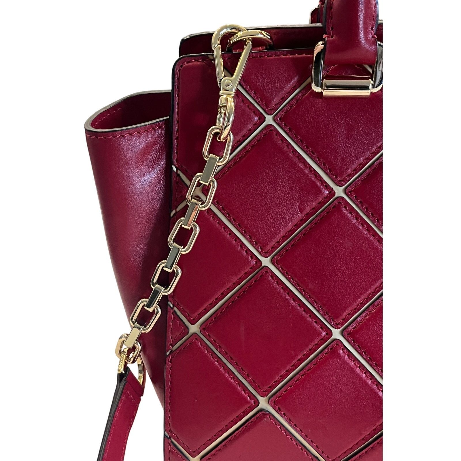 B34 MICHAEL KORS Diamond Selma Medium Leather Satchel Red