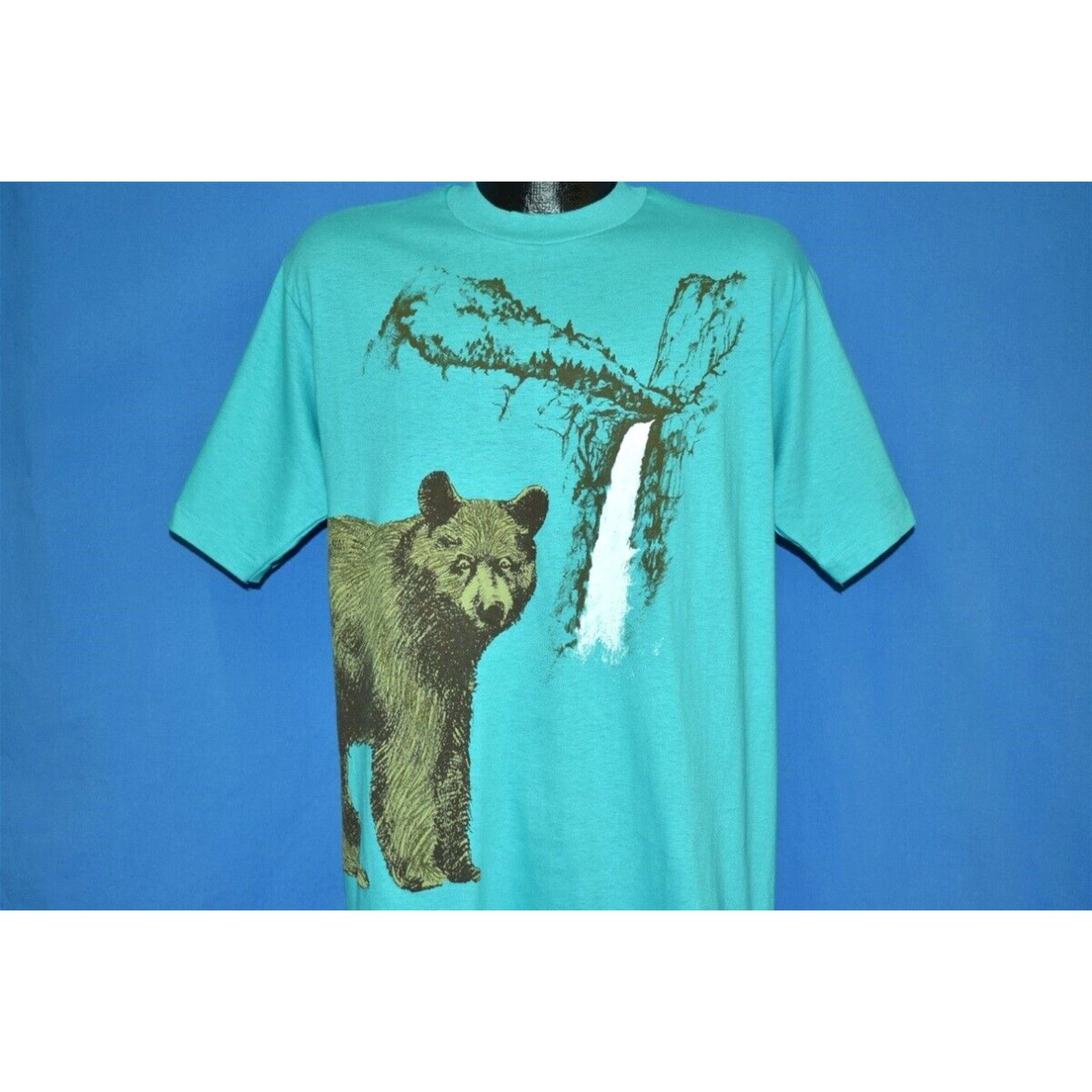 image of Hanes Vintage 80's Yosemite Falls National Park Grizzly Bear Waterfall Nature T-Shirt L in White (S