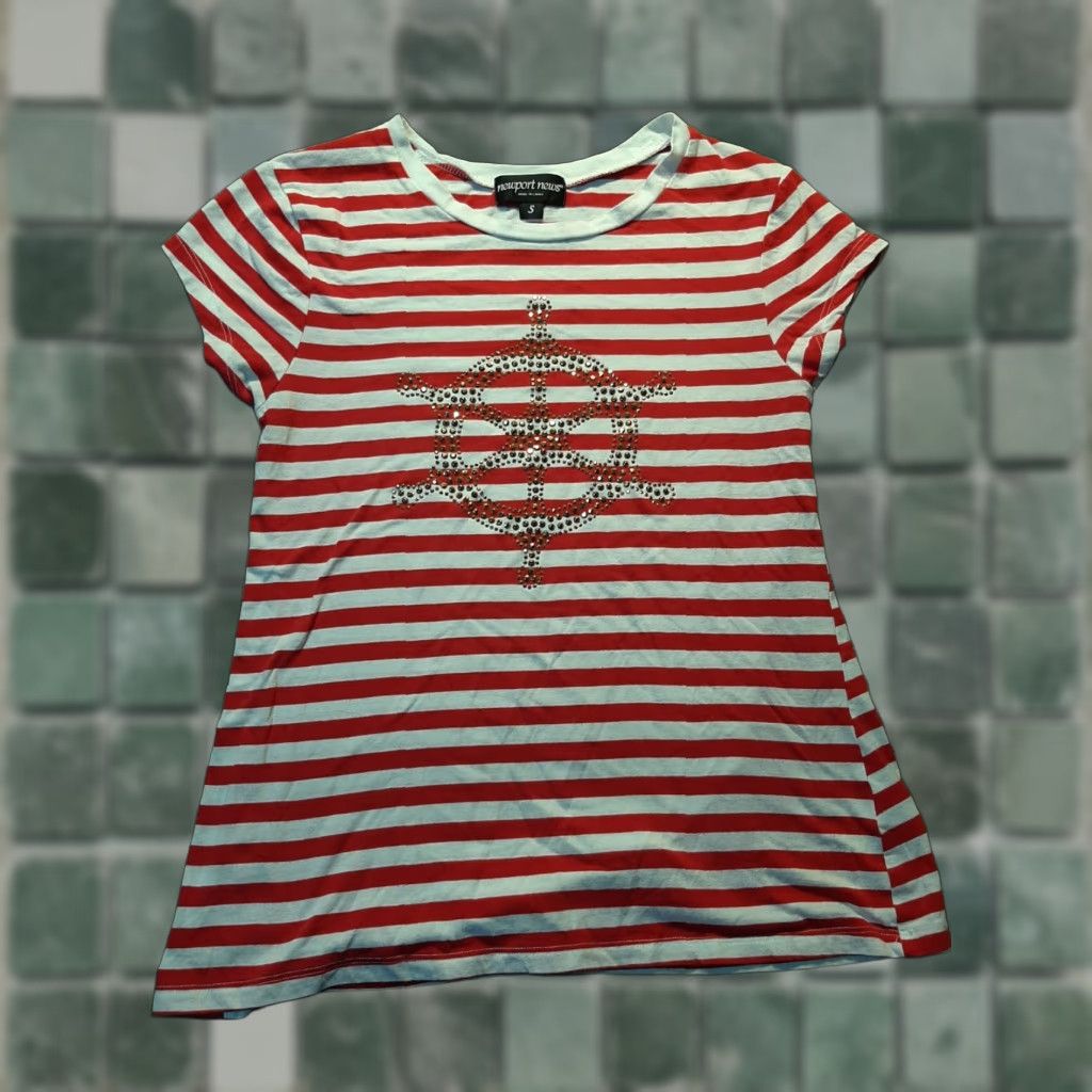 Vintage Newport News Women's Shirt S Striped Nautical Ship Wheel Red White Velvet Top Size S / US 4 / IT 40 - 1 Thumbnail